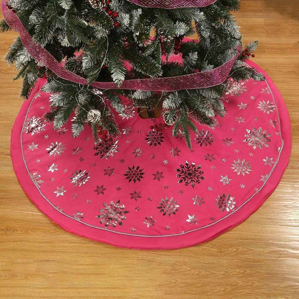 Flash World 48 Inch Large Christmas Tree Skirt Xmas Soft Cover Mat Decor Snowflake Collar Farmhouse Tree Skirt for Holiday Ornaments Party Home Indoor Decorations (Red, 48INCH)