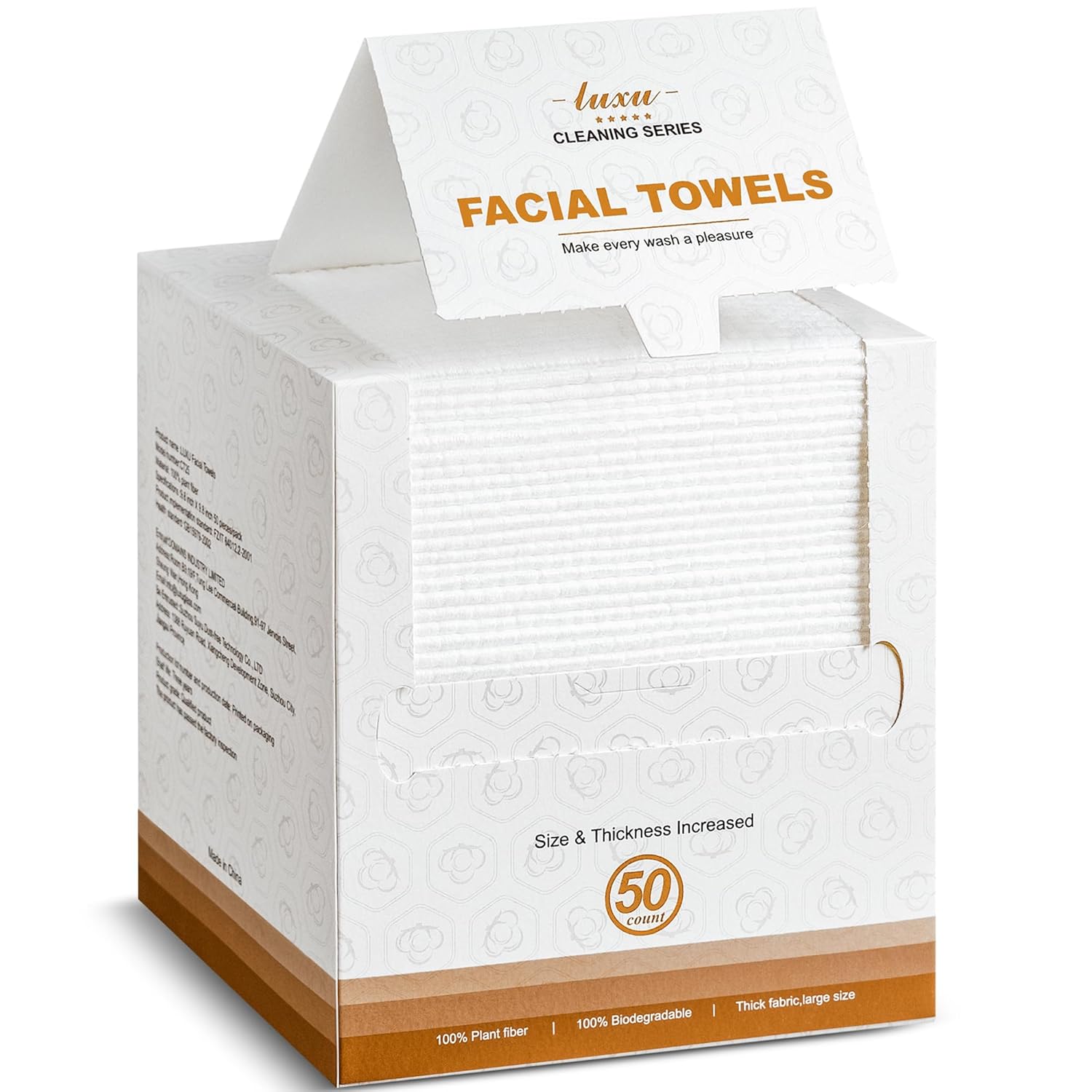 Disposable Face Towel,Biodegradable Facial Towels,Extra Thick Soft Large Clean Facial Towels TLant Fiber Facial Washcloth Dry Wipes for Sensitive Skin,Travel,Makeup Remover-50 Count