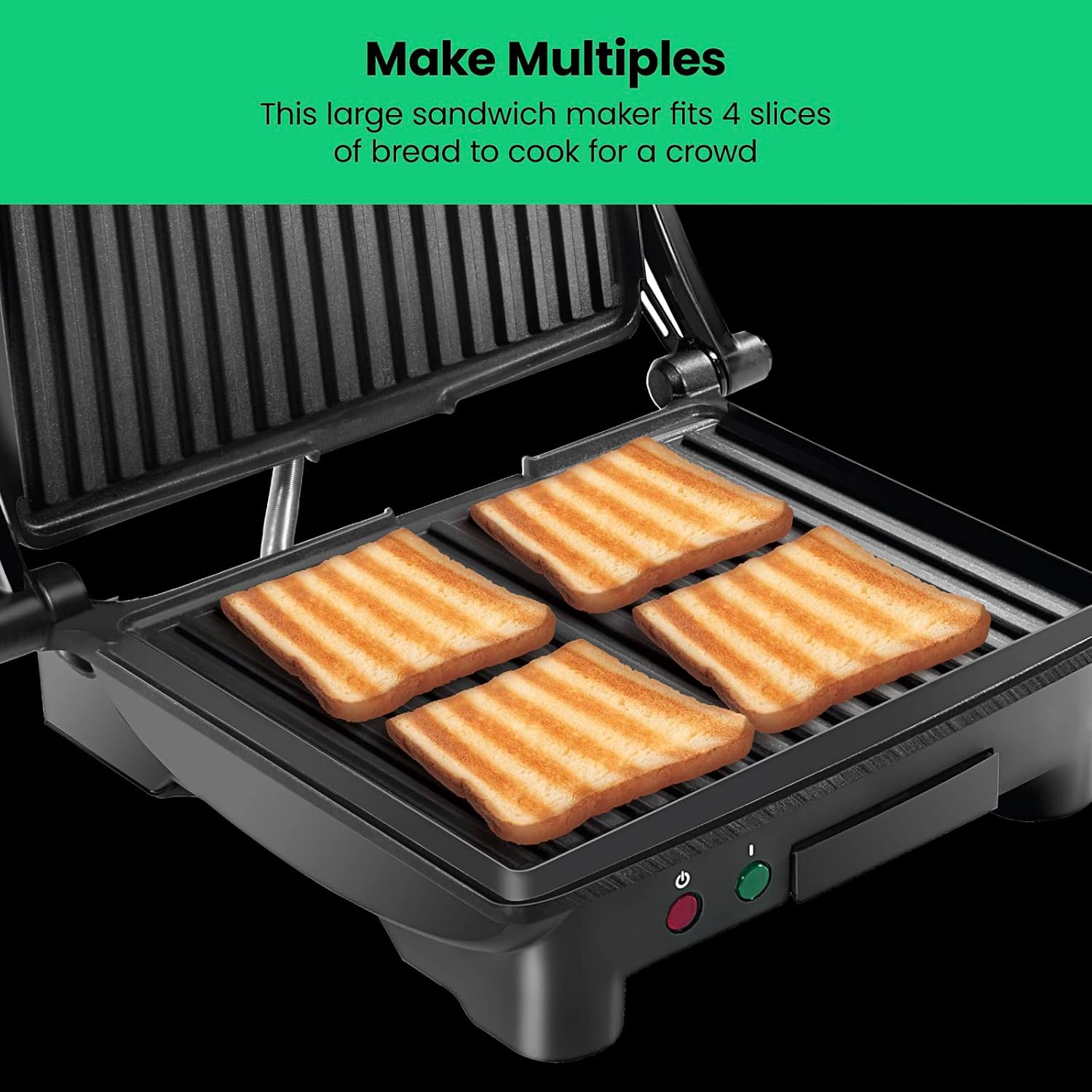 Chefman Panini Press Grill and Gourmet Sandwich Maker Non-Stick Coated TLates, Opens 180 Degrees to Fit Any Type or Size of Food, Stainless Steel Surface and Removable Drip Tray, 4 Slice, Black