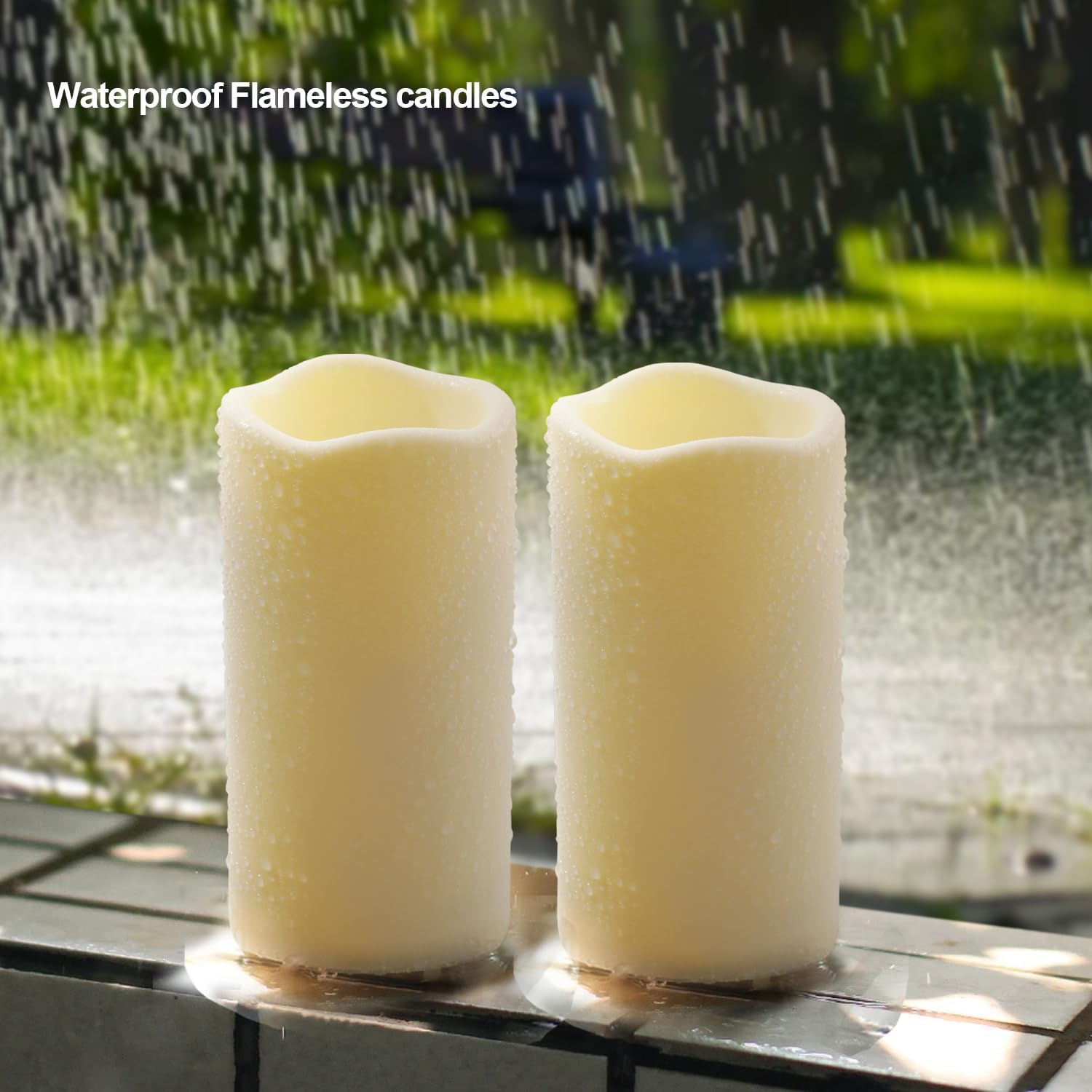 2PACK Outdoor TLastic flameless Candles with Remote Control and Timer, LED Flickering Battery Operated Electric Pillar Candles (D3 xH5.5) for Camping, Weddings, Home Decoration