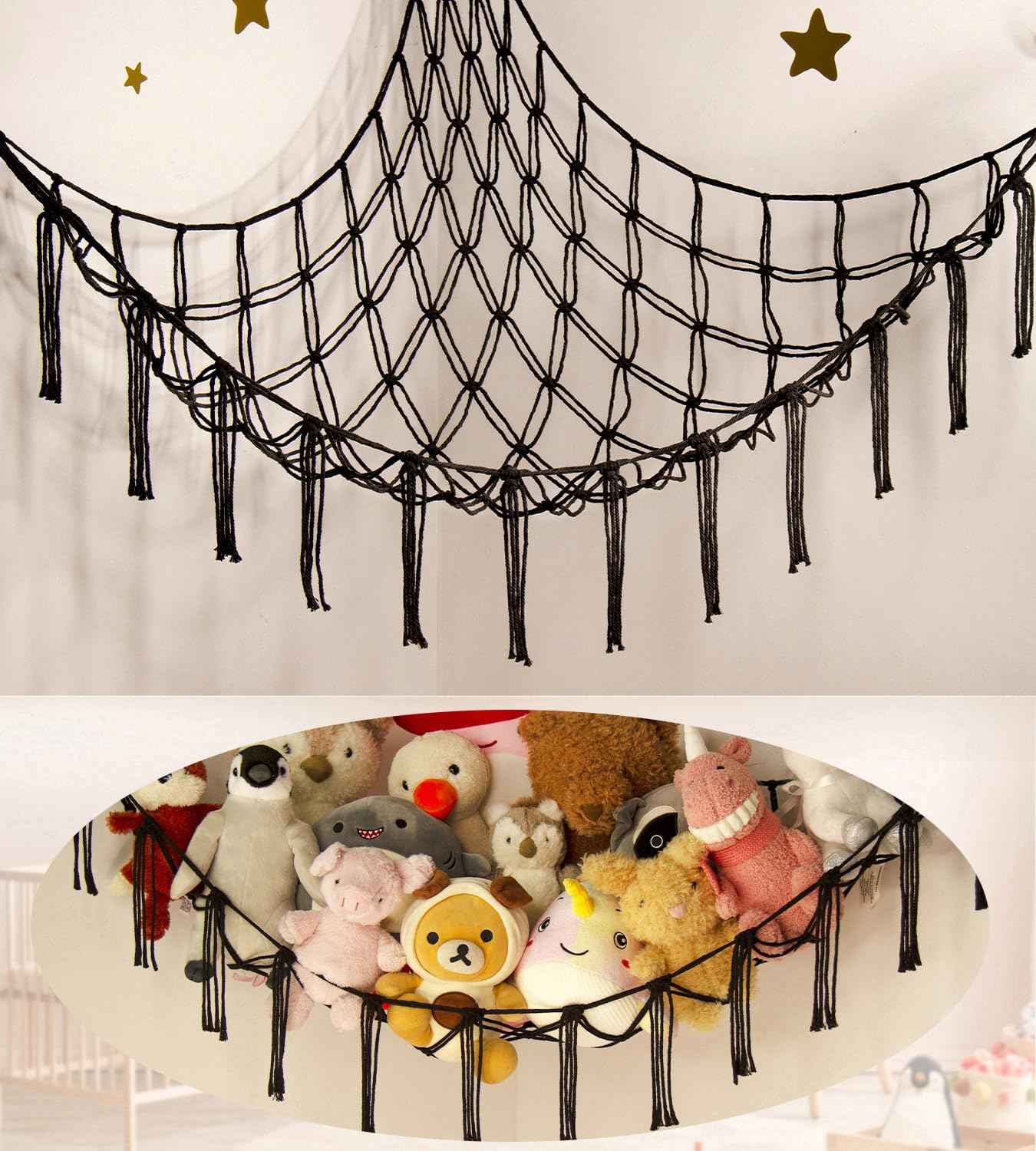 Stuffed Animal Hammock Corner Storage Net Cute Preppy Trendy Stuff Gifts for Teen Girls Baby Room Living Room House Wall Nursery Decor Rainbow Color Colorful Unicorn Hanging Organizers Organization
