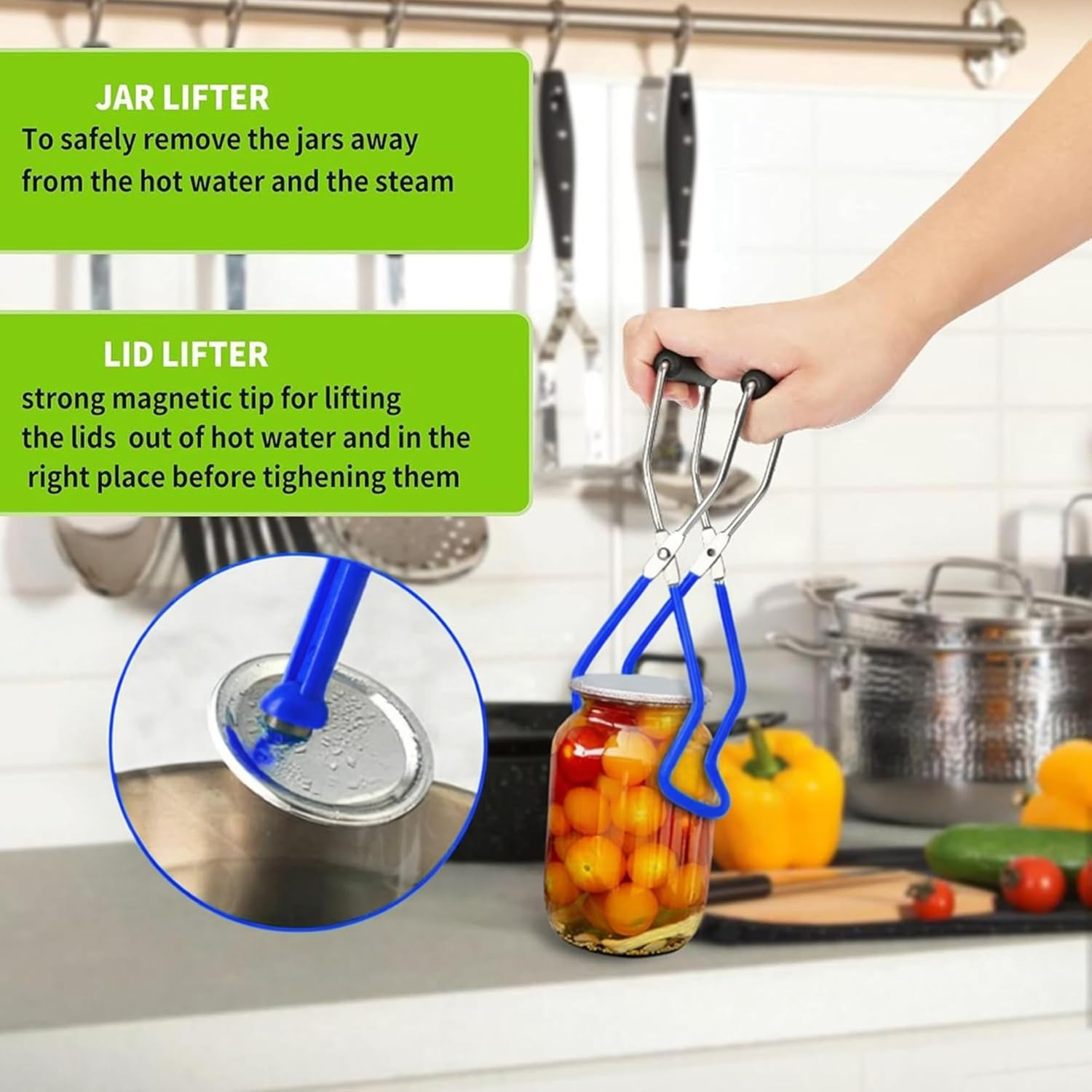Supa Ant Canning SupTLies Starter Kit (Food Grade) - Canning Kits Set for Beginners - 3 Pcs. Including Wide Mouth Jar Funnel, Magnetic Lid Lifter, Stainless Steel Jar Lifter (Assembled in USA) Blue