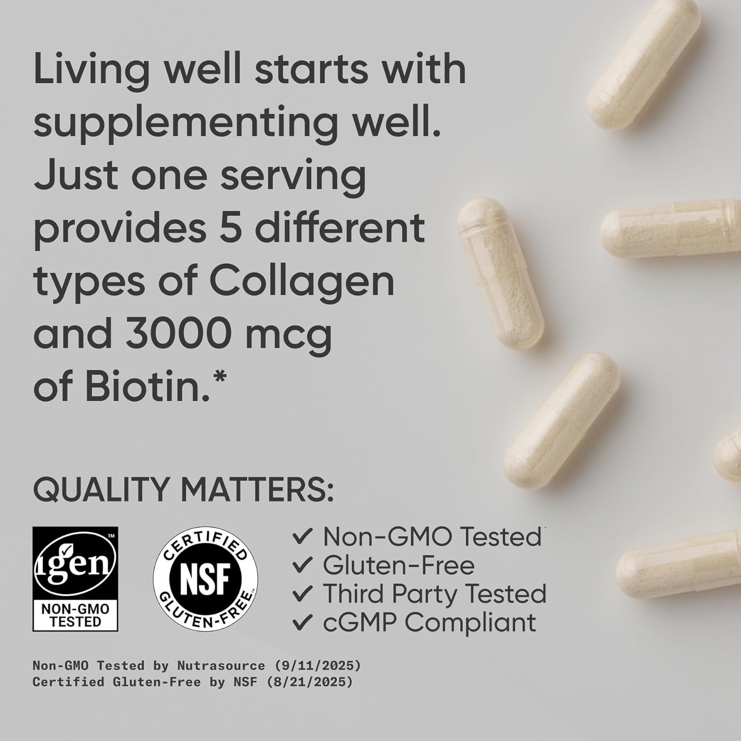 Sports Research® Biotin-Infused Collagen Peptides ComTLex with Hyaluronic Acid – 5 Multi Collagen Types for Hair, Skin & Joint Support* - Gluten Free · Non-GMO · 90 Capsules