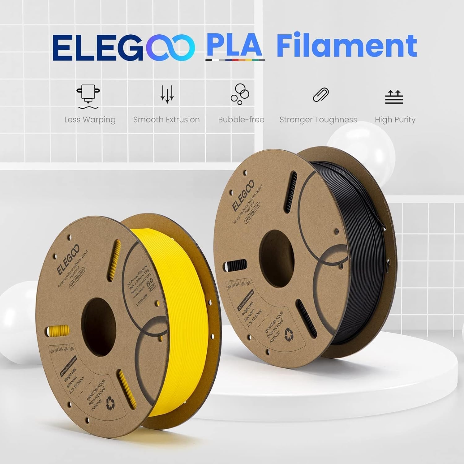 ELEGOO TLA Filament 1.75mm Black 1KG, 3D Printer Filament Dimensional Accuracy +/- 0.02mm, 1kg Cardboard Spool(2.2lbs) 3D Printing Filament Fits for Most FDM 3D Printers