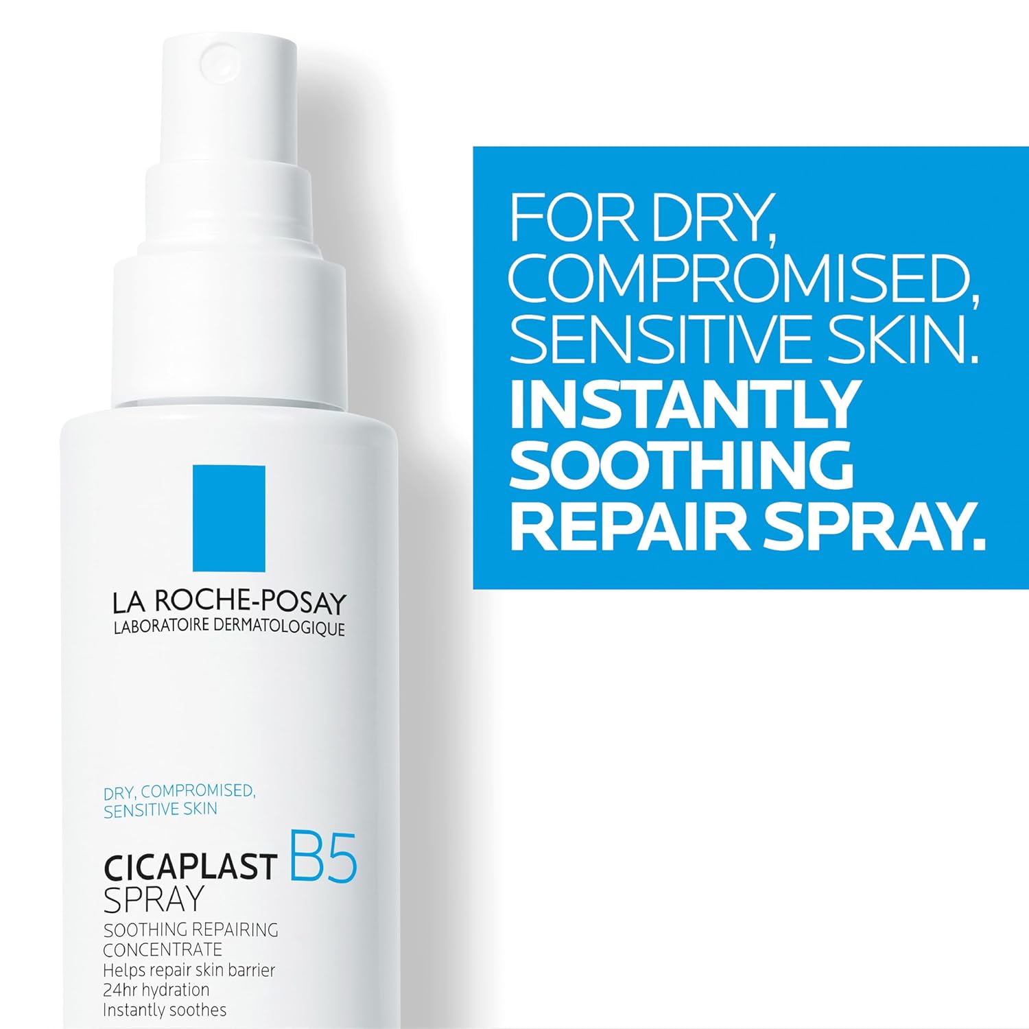 La Roche-Posay CicaTLast B5 Spray With Vitamin B5 Panthenol & Madecassoside, Hydrating Face Mist For Skin Barrier Repair, Soothing Touch-Free Face & Body Spray, Sensitive Skin & Dermatologist Tested