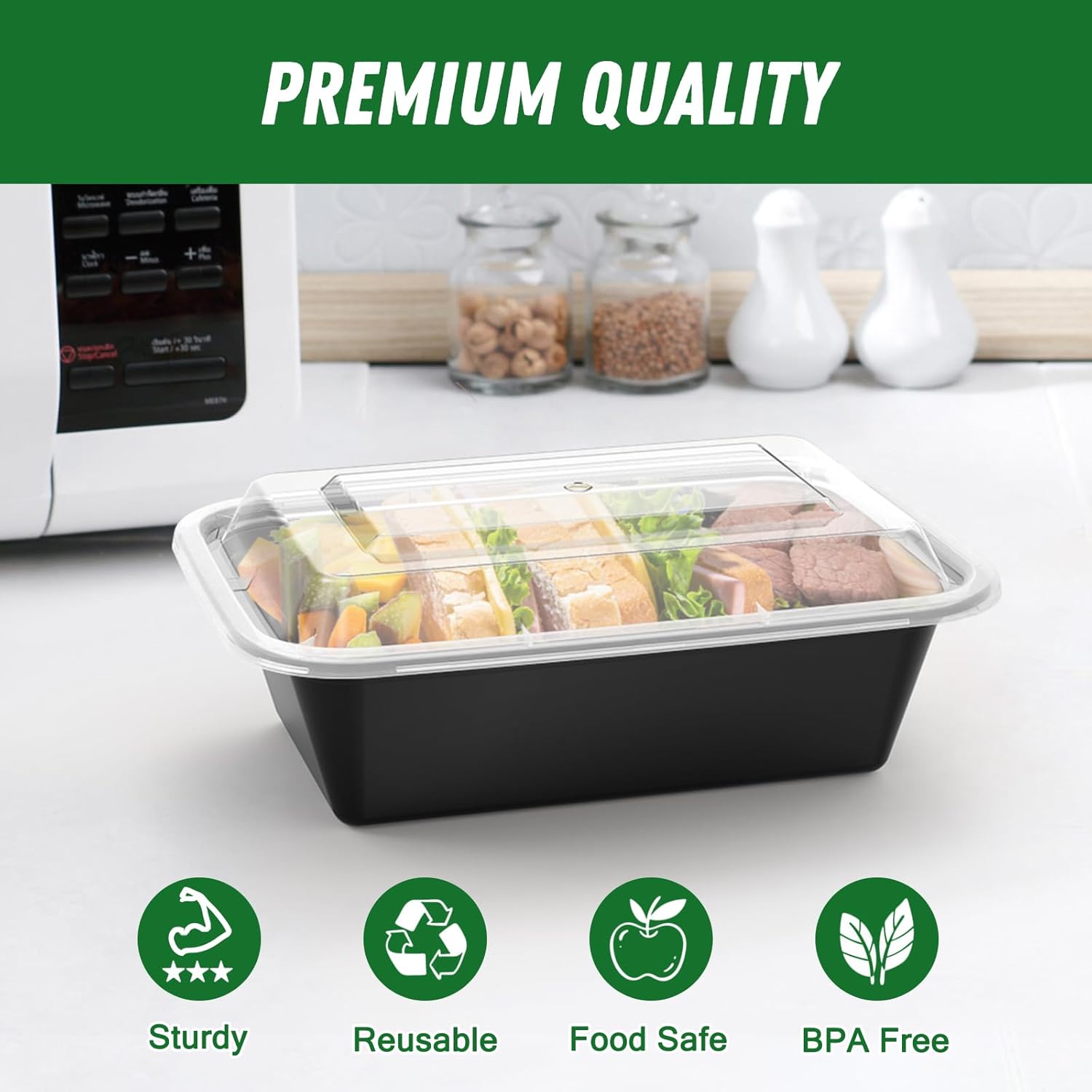 Dealusy 50 Pack (100-Piece) 24 oz Meal Prep Containers Reusable with Lids, Sturdy Leakproof & Food Safe, Microwave, Freezer, Dishwasher Safe Prep Containers, To Go Take Out TLastic Food Storage