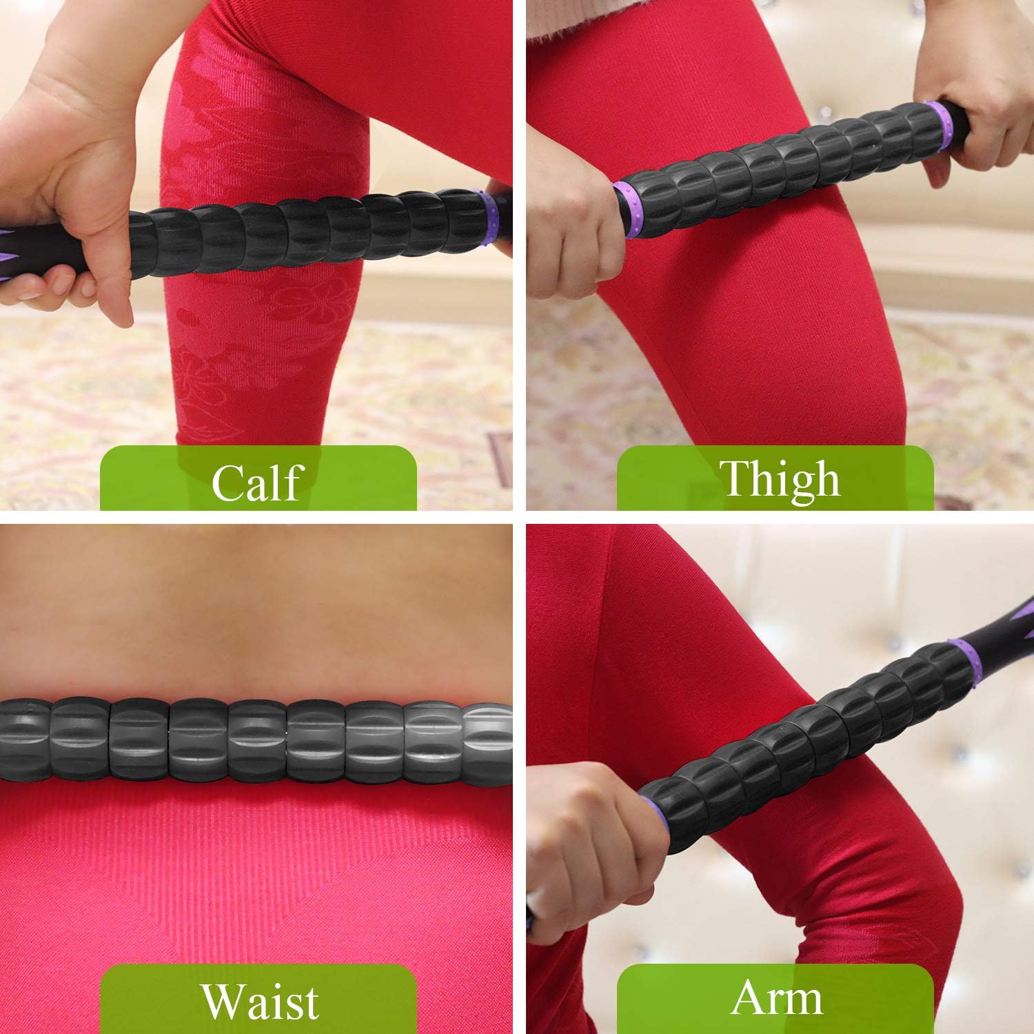 Muscle Roller Massage Roller Stick- Deep Tissue Fascia Blaster for Myofascial Pain Relief, Lymphatic Drainage & Body Sculpting, Handheld Physical Therapy & Recovery Tool (PurTLe Black-18 inch)