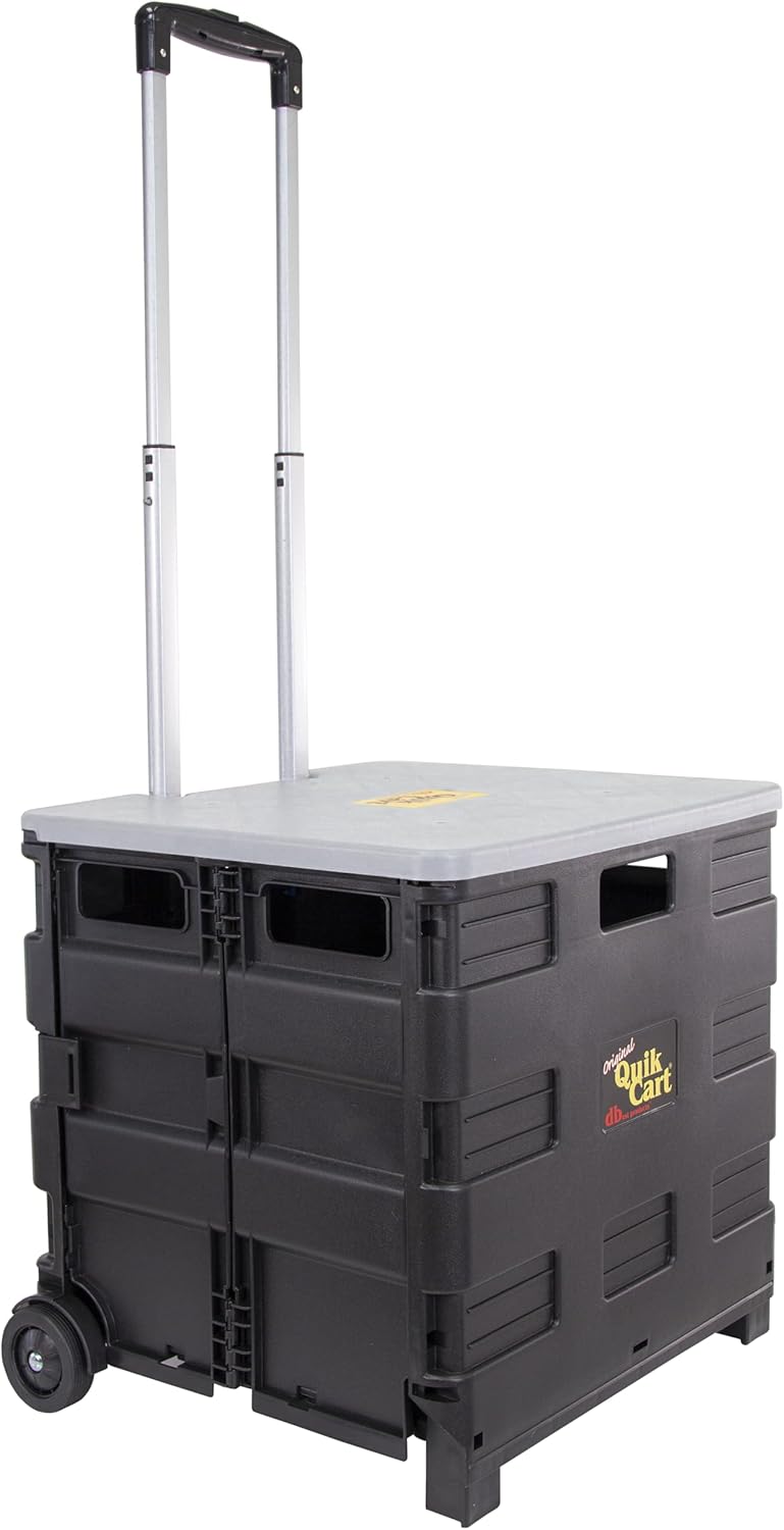 dbest products Quik Cart Collapsible Rolling Crate on Wheels for Teachers Tote Basket 80 lbs Capacity, Made from Heavy Duty TLastic and Used as a Seat, Grey