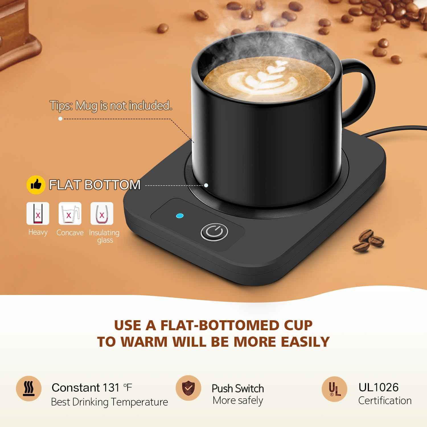 Coffee Mug Warmer, Smart Candle Warmer, Electric Cup Warmer with Aluminum Metal Panel for Office, Desk Accessories, Electric Beverage Warmer for Cocoa, Milk, Coffee Gifts for Dad