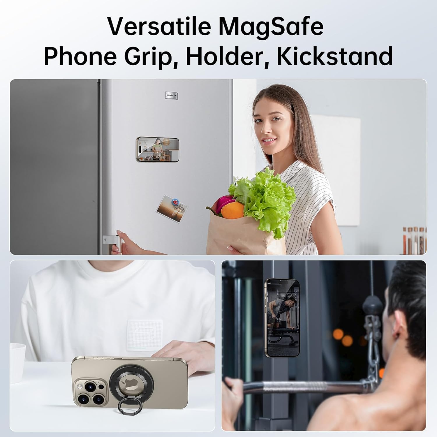 SYNTLIRE Magnetic Phone Ring Holder for MagSafe, 360° Rotation Cell Phone Grip Stand Finger Ring Kickstand Two-Sided Magnet Compatible with iPhone 17 Pro Max 16 15 14 13 12 MagSafe Accessories