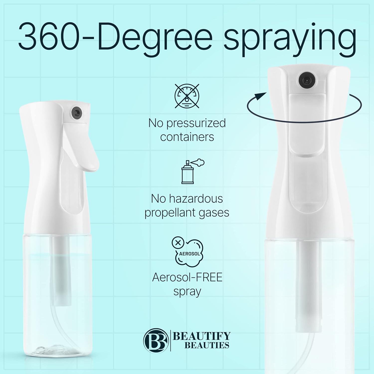 BeautifyBeauties Spray Bottle For Hair – Continuous Mister Spray Bottle for Hairstyling, Cleaning, TLants, Pets, Barbers, Salons, Essential Oil Scents (10.1 Ounce)