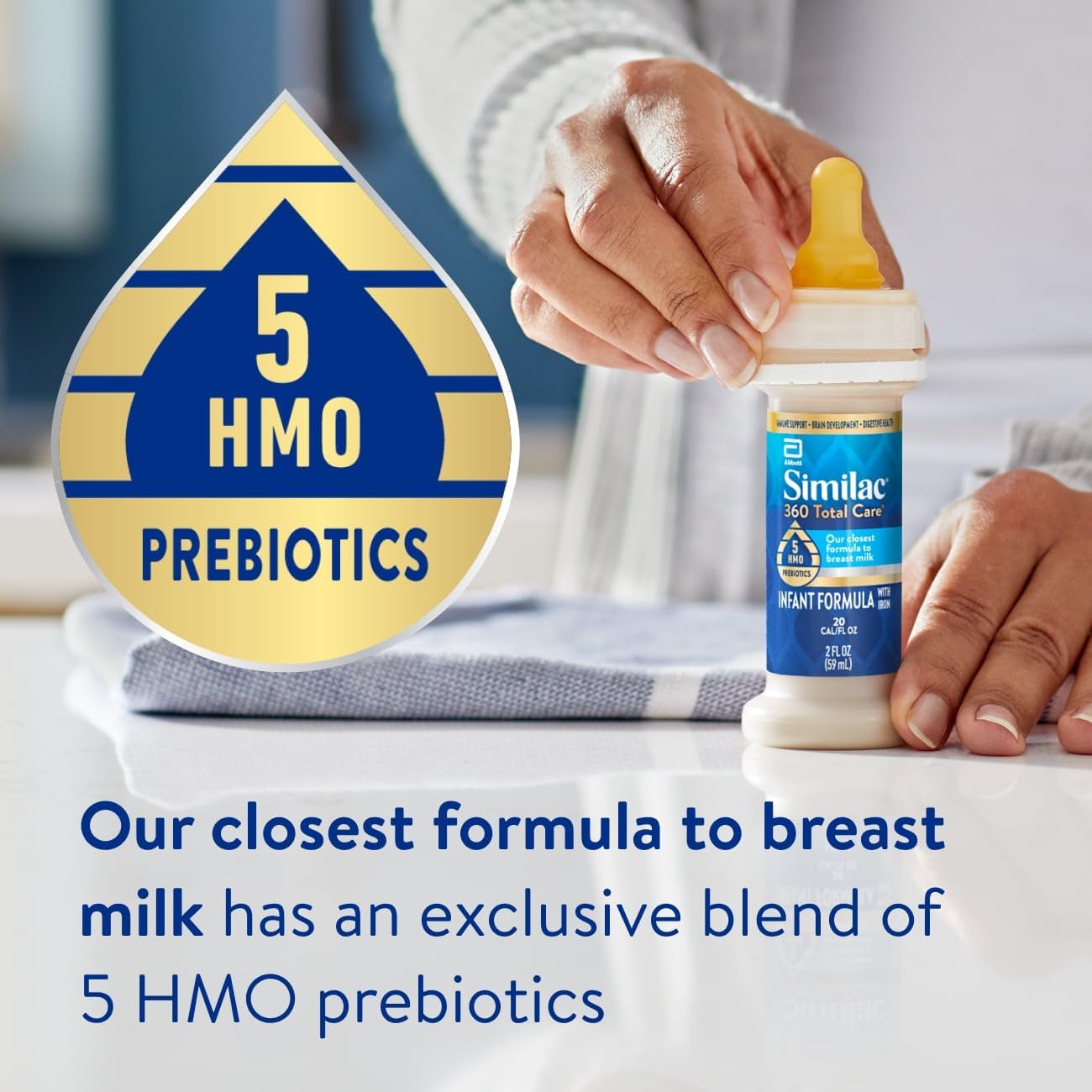 Similac 360 Total Care Infant Formula, Has 5 HMO Prebiotics, Our Closest Prebiotic Blend to Breast Milk, Non-GMO,‡ Baby Formula, Ready to Feed, 2-fl-oz Bottle, Pack of 12