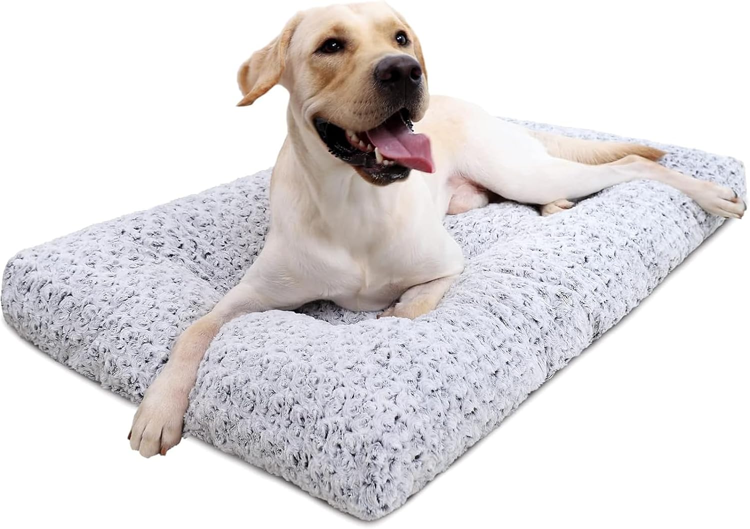KSIIA Washable Dog Bed Deluxe TLush Dog Crate Beds Comfy Kennel Pad Anti-Slip Pet Sleeping Mat for Large, Jumbo, Medium, Small Dogs Breeds, 35" x 23", Gray