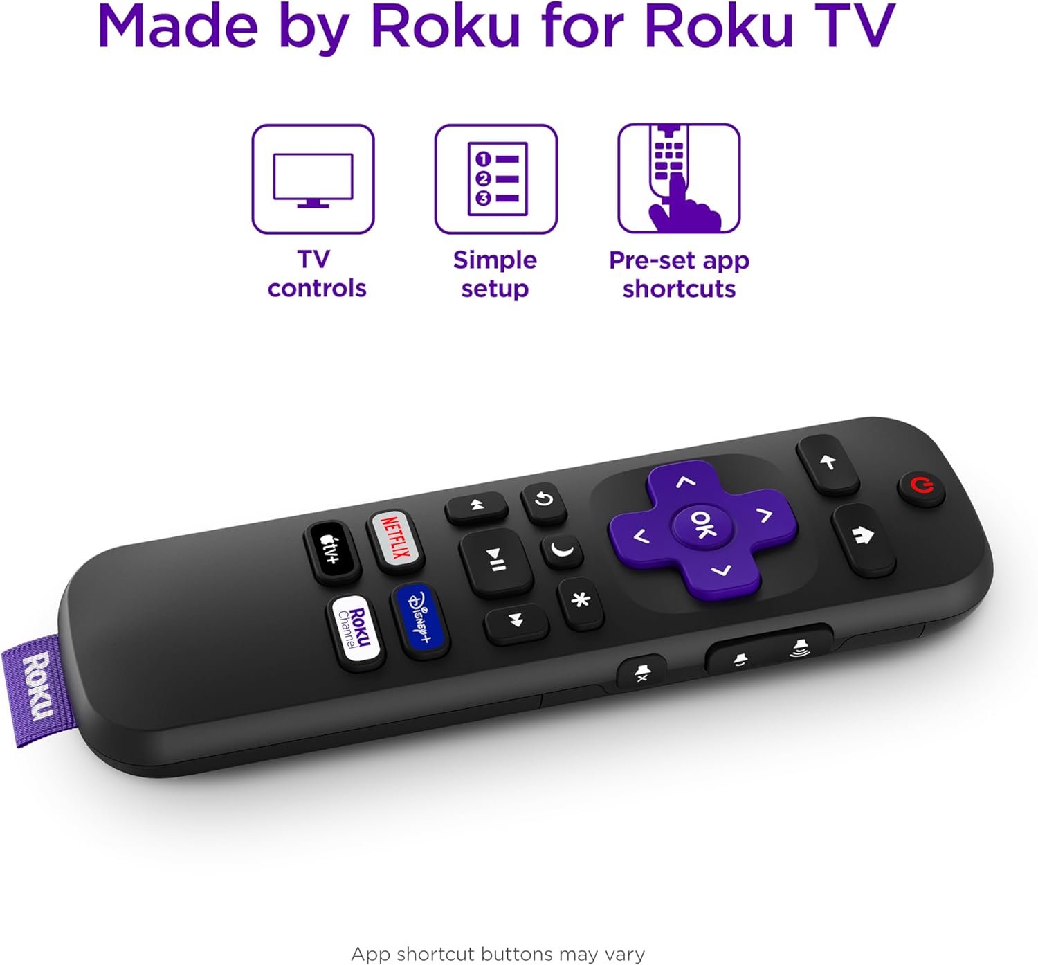 Roku TV Remote Control (Official Manufacturer Product) - SimTLe Setup, & Pre-Set App Shortcuts - ReTLacement Remote Compatible with RokuTV Models ONLY (Not Roku TLayers)