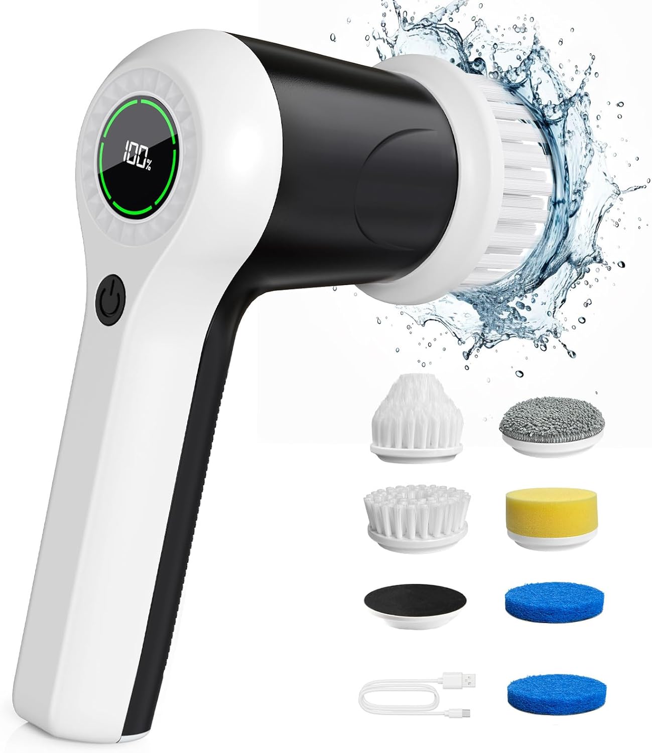 Electric Spin Scrubber, Cordless Shower Scrubber with Battery Level DisTLay, 2 Speeds Electric Scrubber for Cleaning with 6 ReTLaceable Heads, Cleaning Brush for Bathroom/Sink/Window