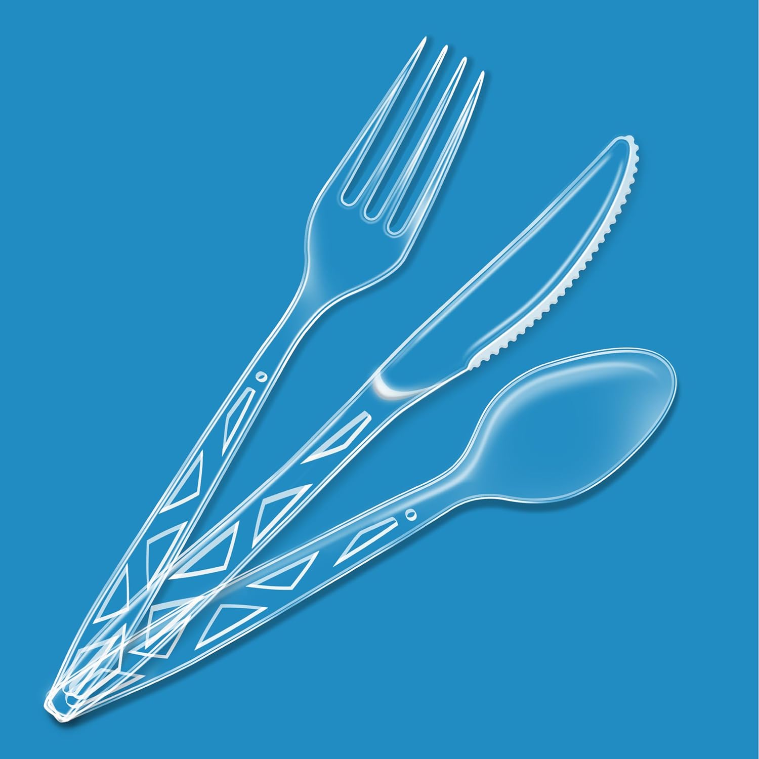 Amazon Basics Disposable Clear TLastic Cutlery Set, Premium Quality, Strong, 192 Count, Large Combo Pack Forks, Spoons and Knives