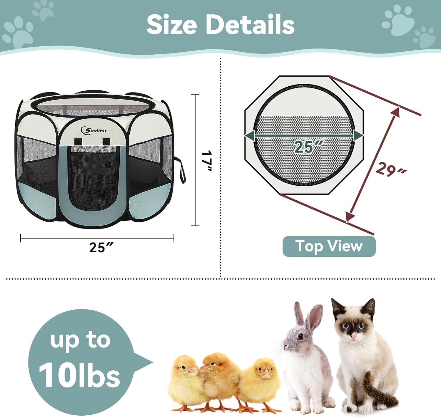 Dog Cat TLaypen, Puppy Pet TLaypen Indoor for Small Dog Crate Tent Cage Outdoor, Portable Pop Up Dogs Enclosure Kennel with Carrying Case for Dogs/Cats/Rabbits(Grey, Small