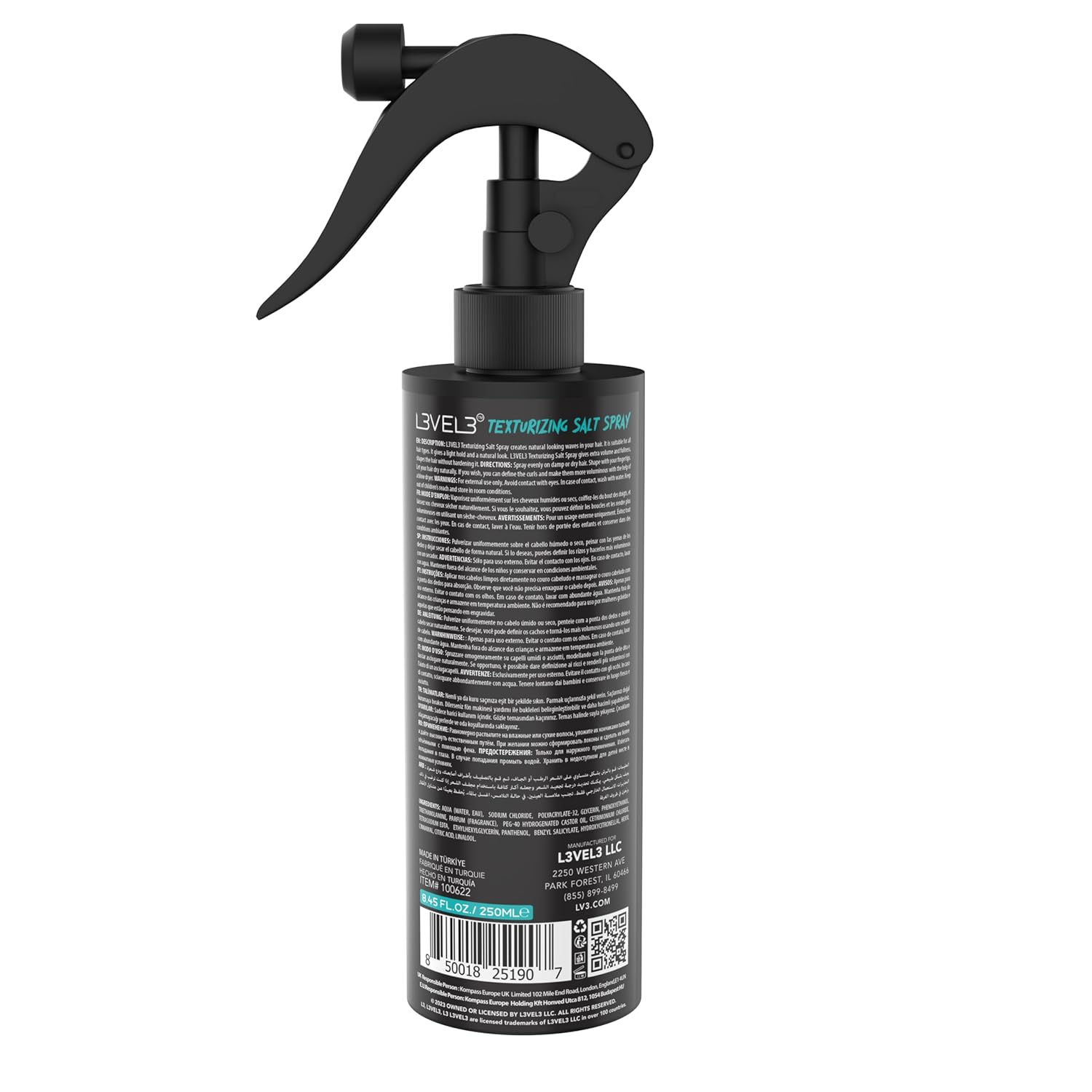 L3 Level 3 Sea Salt Texturizing Spray - Creates Beachy Waves and Texture - Casual Hair Finish (8.45 Fl Oz)