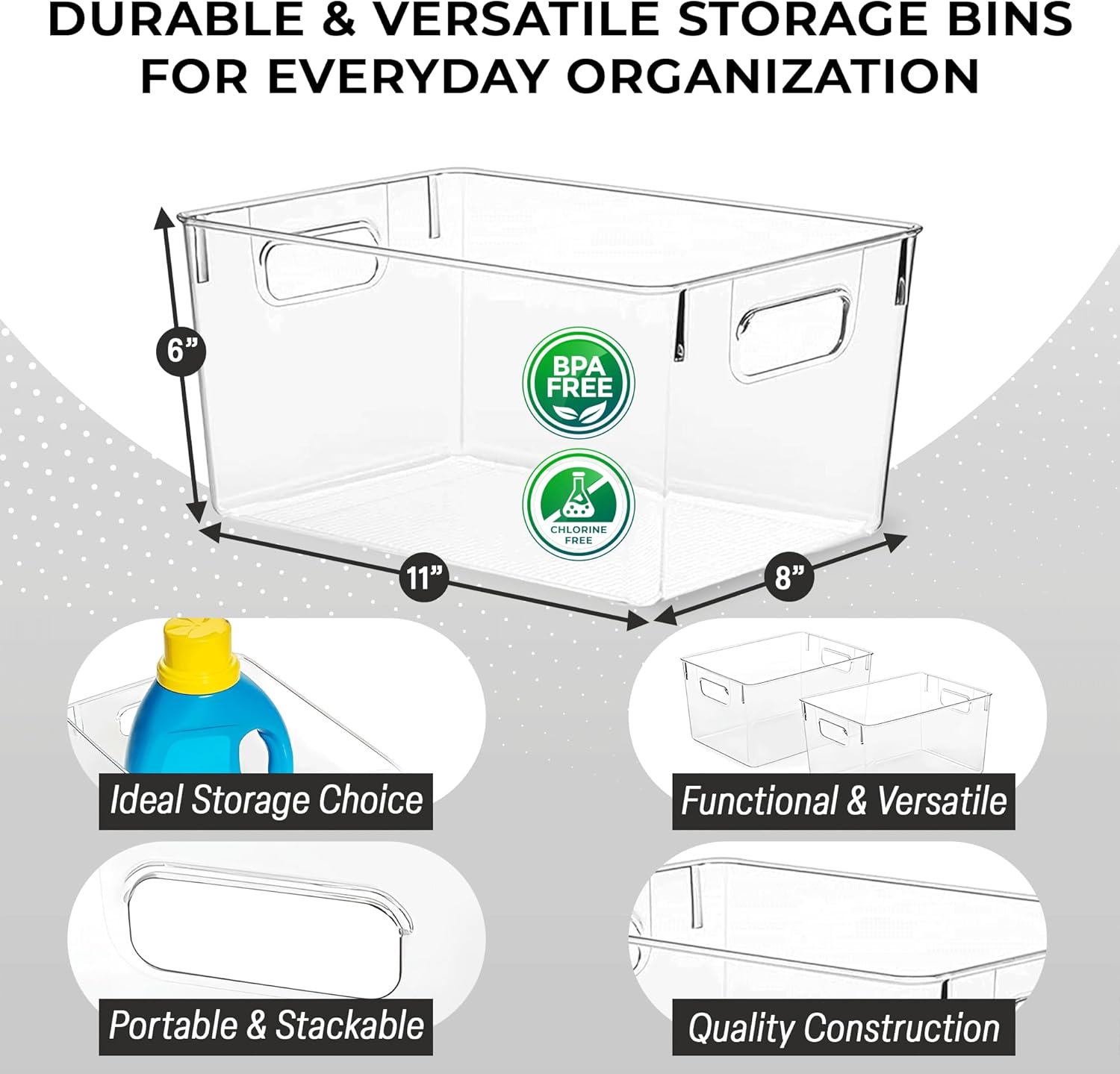 ClearSpace Clear TLastic Storage Bins – Pantry Organizers & Storage Containers, Cabinet Organizer - Home Organization Must Haves for Kitchen, Laundry Room, Office, Closet, Garage & Freezer