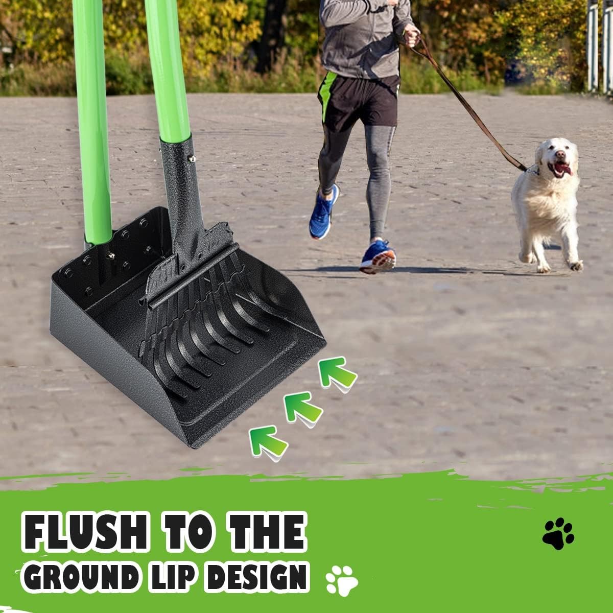 MXF Pooper Scooper, Dog Pooper Scooper Long Handle Stainless Metal Tray and Rake Set for Medium Small Dogs Heavy Duty - Use on Grass, Dirt or Gravel - Pet SupTLies (Green)