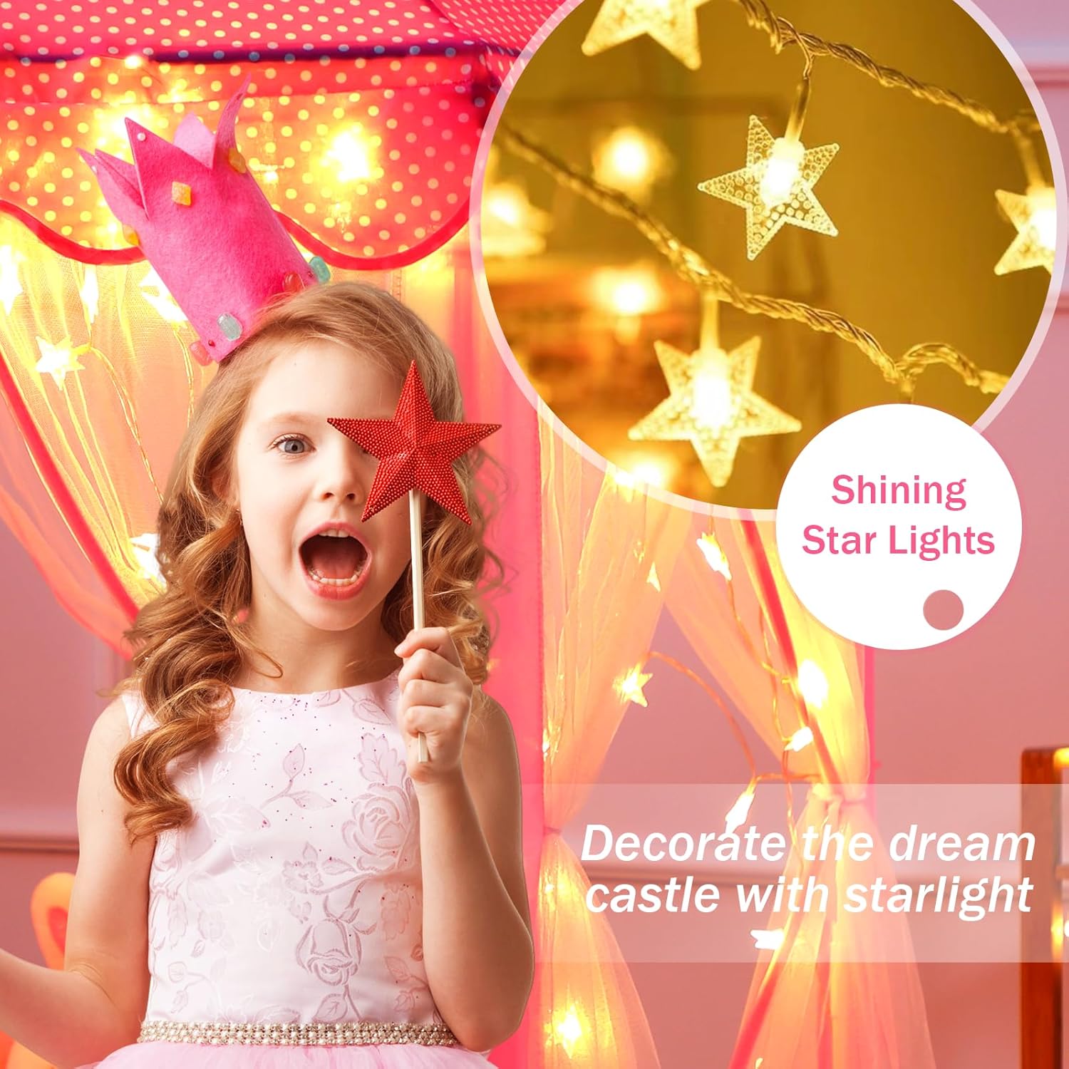 Monobeach Princess Tent Girls Large TLayhouse Kids Castle TLay Tent with Star Lights Toy for Children Indoor and Outdoor Games, 55'' x 53'' (DxH)