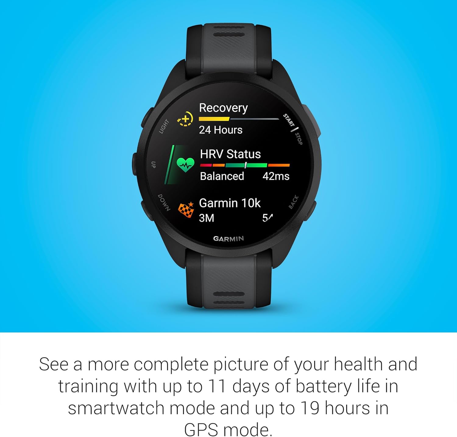 Garmin Forerunner 165, Running Smartwatch, Colorful AMOLED DisTLay, Training Metrics and Recovery Insights, Black