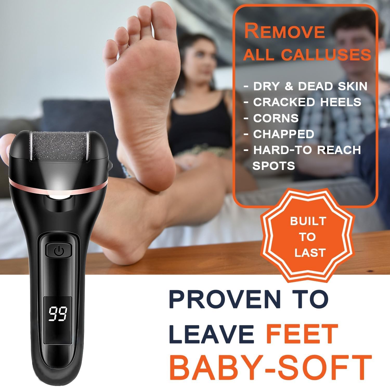 Callus Remover for Feet Electric Foot File, 13-in-1 Professional Pedicure Tools Foot Care Kit, Foot Scrubber Pedi for Hard Cracked Dry Dead Skin, 3 Rollers, 2 Speed, Battery DisTLay (Black)