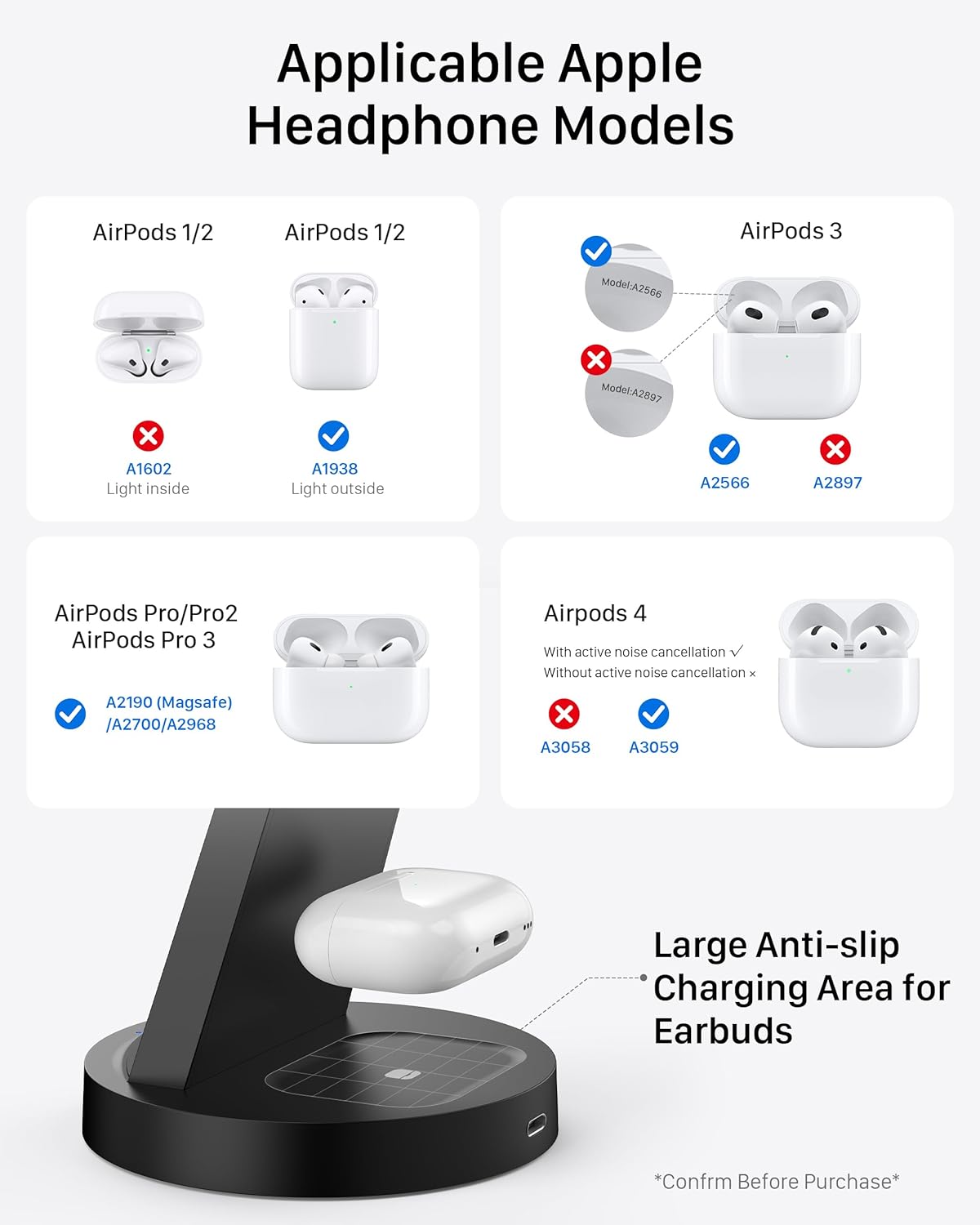Anlmz 3 in 1 Charging Station for iPhone, Wireless Charger for iPhone 17 16e 16 15 14 13 12 11 X Pro Max & ApTLe Watch - Wireless Charging Station for AirPods 4 3 Pro