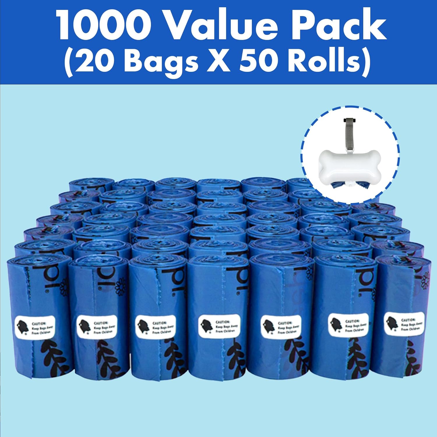 GORILLA SUPTLY 1000 Dog Poop Waste Bags with Dispenser and Leash Tie, 9" x 13", Blue, 1000 Count