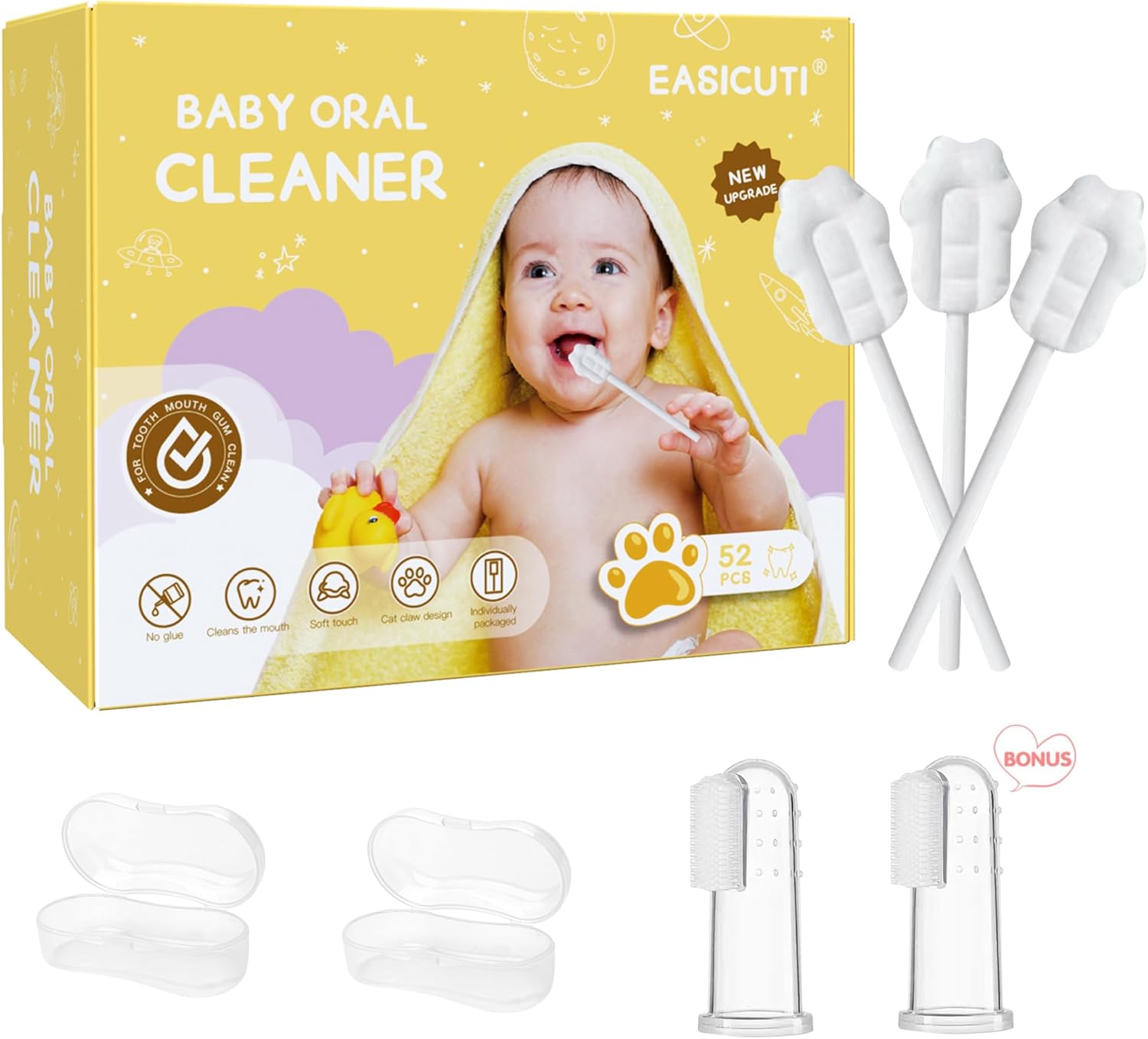 Easicuti baby tongue cleaner 42pcs disposable toothbrush for 0-36 months with free finger toothbrush