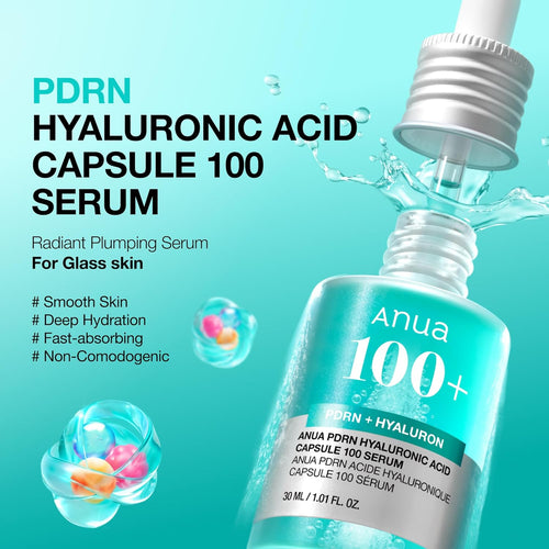 Anua PDRN Hyaluronic Acid Capsule 100 Serum, Radiant Face Serum, Salmon DNA, Hyaluronic Acid, Hydration, Moisture TLumping Effect, Lightweight, Glass Skin, Korean Skincare, 1.01 fl. oz