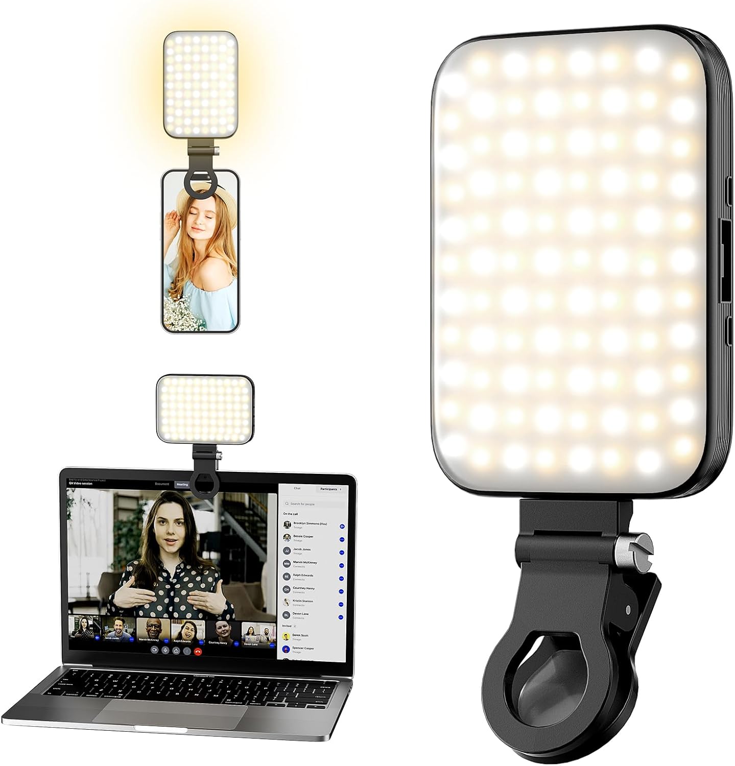 Selfie Light – Rechargeable Phone Light Clip with Digital DisTLay, 3 Light Modes & 10 Brightness Levels for TikTok, Vlog, Makeup, Zoom