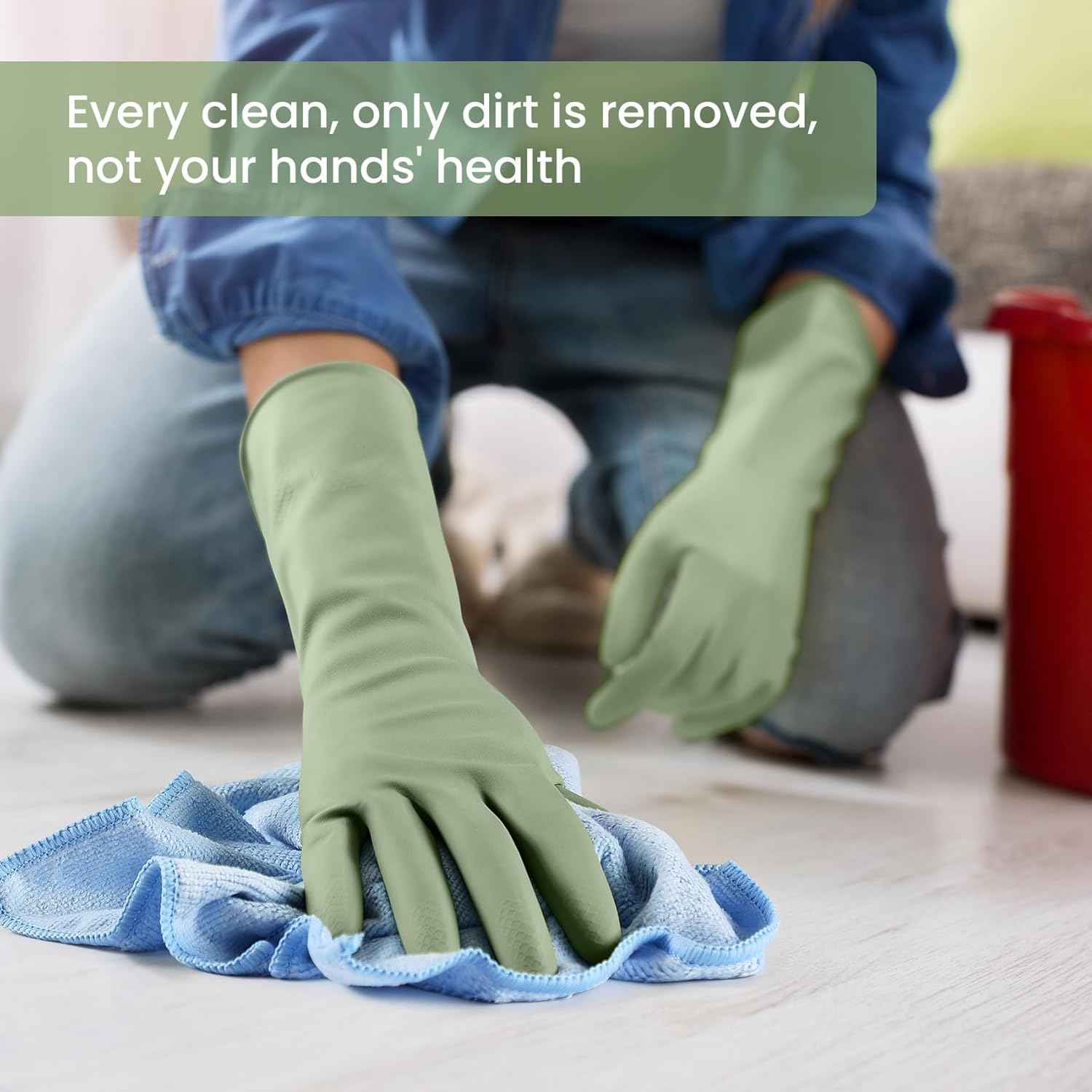 Rubber Cleaning Gloves for Dishwashing, 4 Pairs Reusable Kitchen Gloves for Washing Dishes and Household Cleaning, Colorful Dish Gloves with Flocked Lining and Non-Slip Grip, Pefect for Woman Men - M