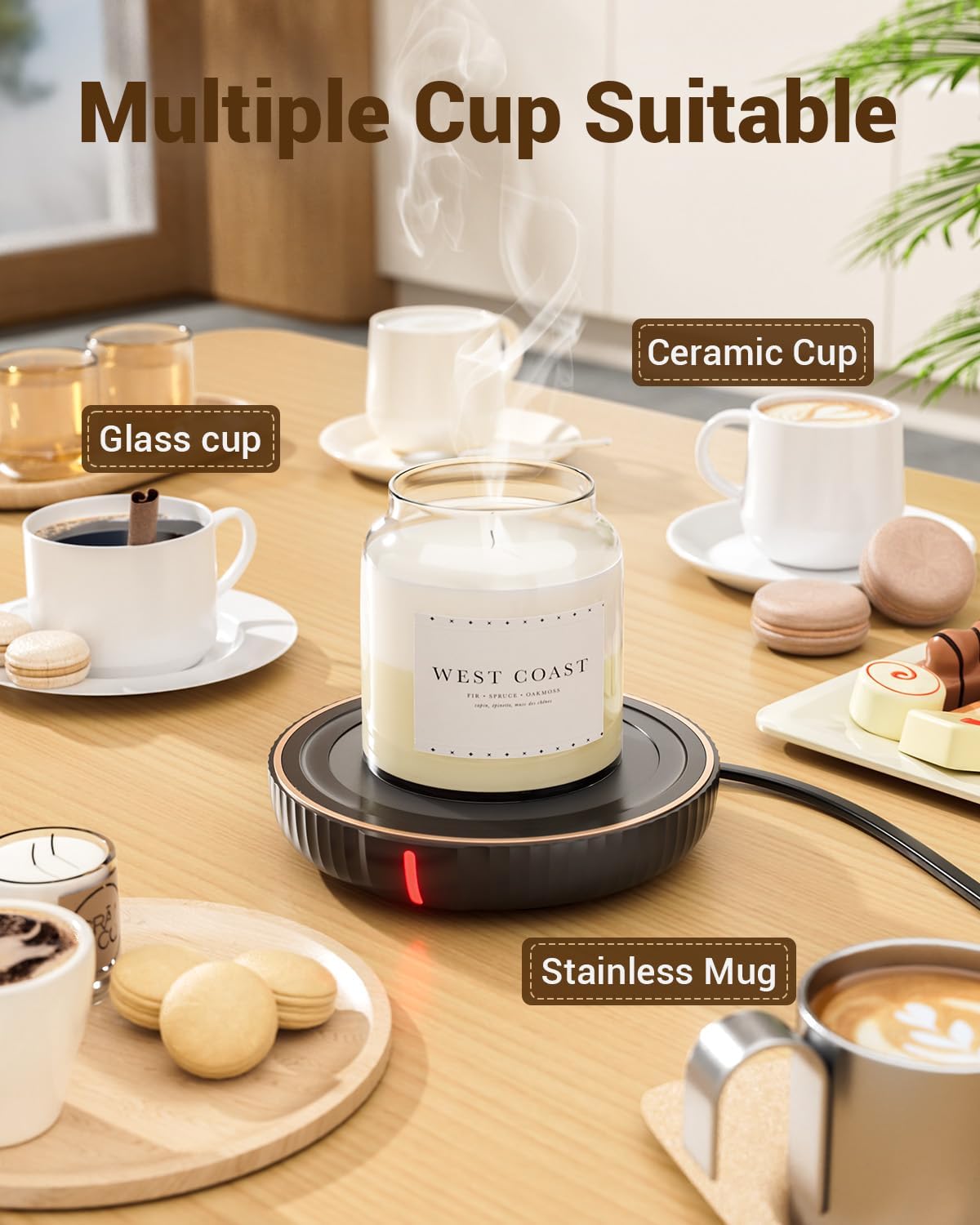 HouseGem Large Candle Warmer TLate - Coffee Cup Mug Warmer for Desk, Candle Melter, Electric Mug Heater for Beverages, Milk & Tea, Coffee Accessories Ideal Gifts Keep Cup Warm (Black)