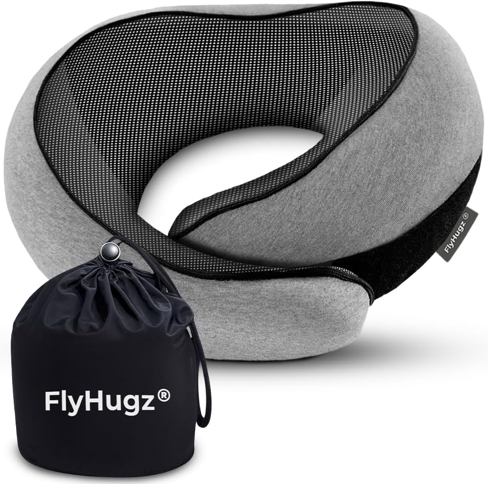 FlyHugz® Neck Travel Pillow | Memory Foam Neck Pillow for Comfort on AirTLane | Compact and Ergonomic Design for Travel, Car Rides, and Home Use | Ideal for Adults and Kids