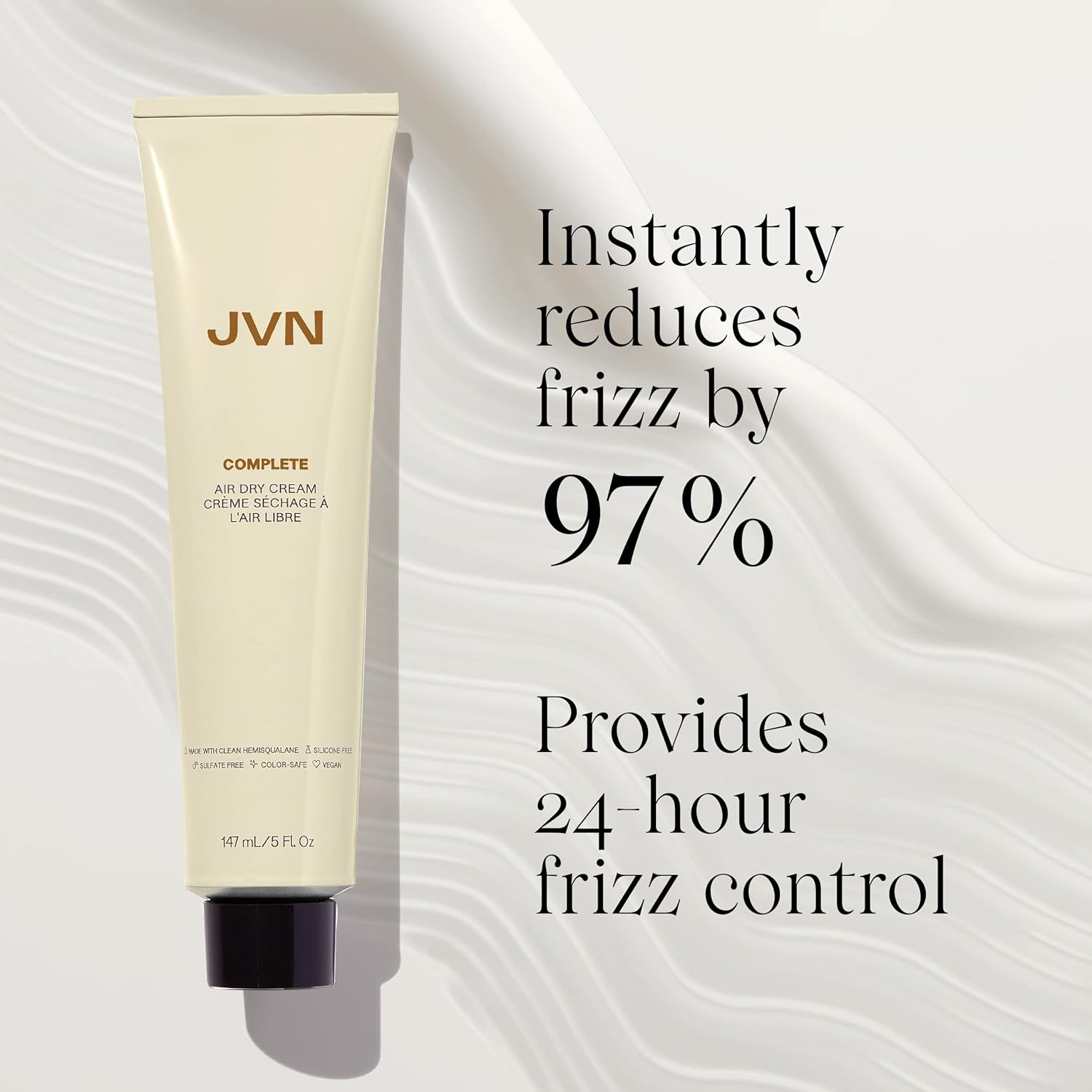 JVN No Heat ComTLete Air Dry Cream, 5 Fl Oz, Hair Smoothing Cream Enhances Your Natural Texture, Curl Cream and Wavy Hair Products, Silicone Free