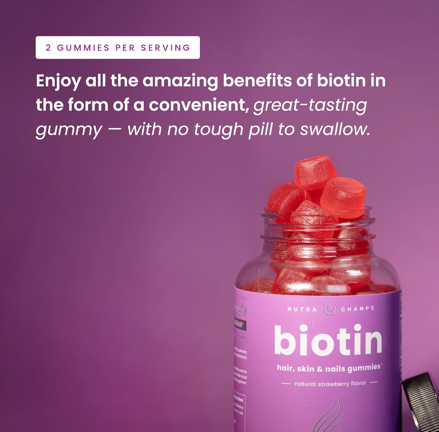 NutraChamps Biotin Gummies 10000mcg [High Potency] for Healthy Hair, Skin & Nails Vitamins for Women, Men & Kids - 5000mcg in Each Hair Vitamins Gummy - Vegan, Non-GMO, Hair Health Supplement