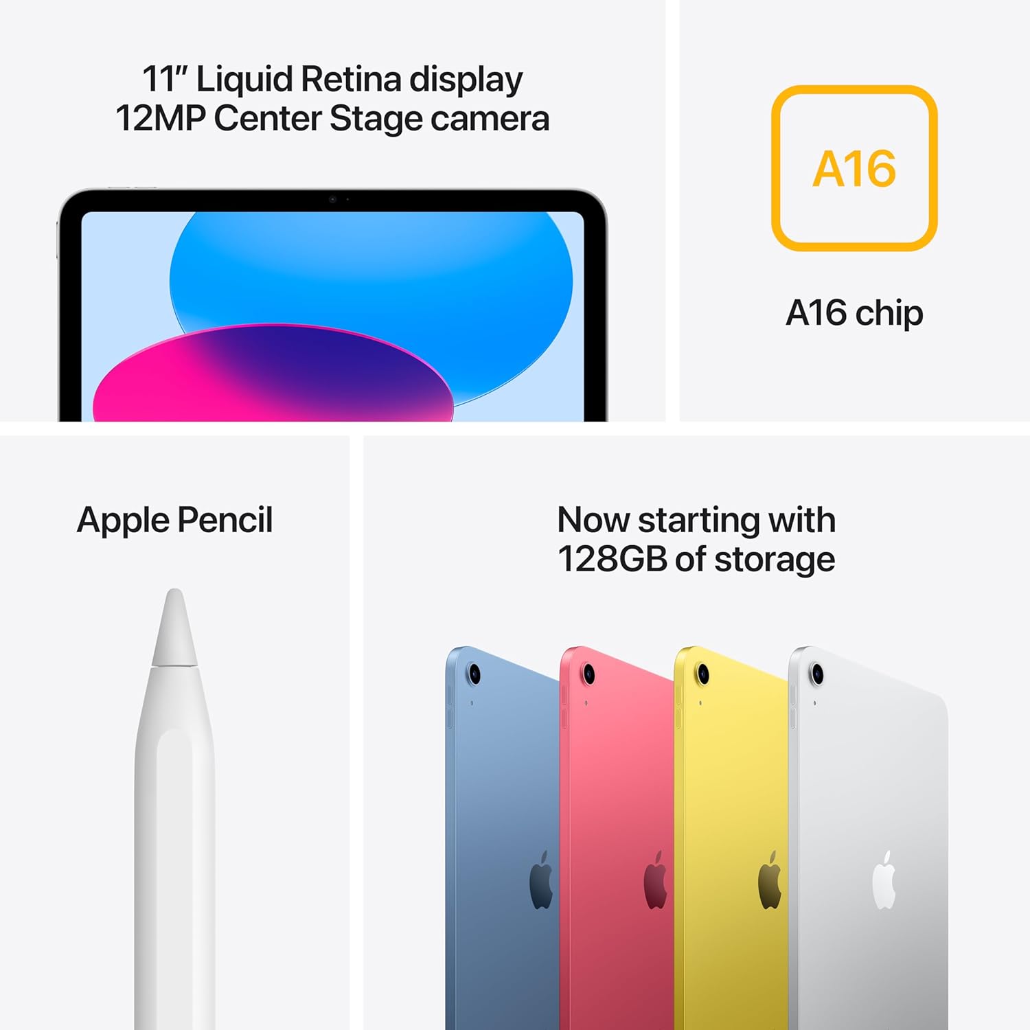 ApTLe iPad 11-inch: A16 chip, 11-inch Model, Liquid Retina DisTLay, 128GB, Wi-Fi 6, 12MP Front/12MP Back Camera, Touch ID, All-Day Battery Life — Blue