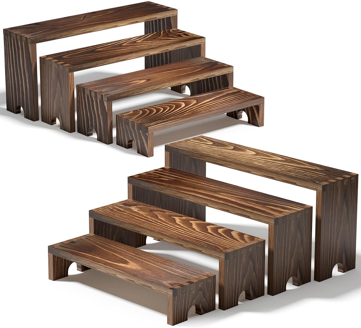 2 Set Wooden Tiered Risers DisTLay Stands for Vendor Events,Stackable Wooden Cupcake DisTLay Stand,Farmhouse Decor Wood Dessert Table DisTLay Set,Vendor Booth DisTLay Items,Food DisTLay Risers for Party（12-11.2-10.4-9.6IN）