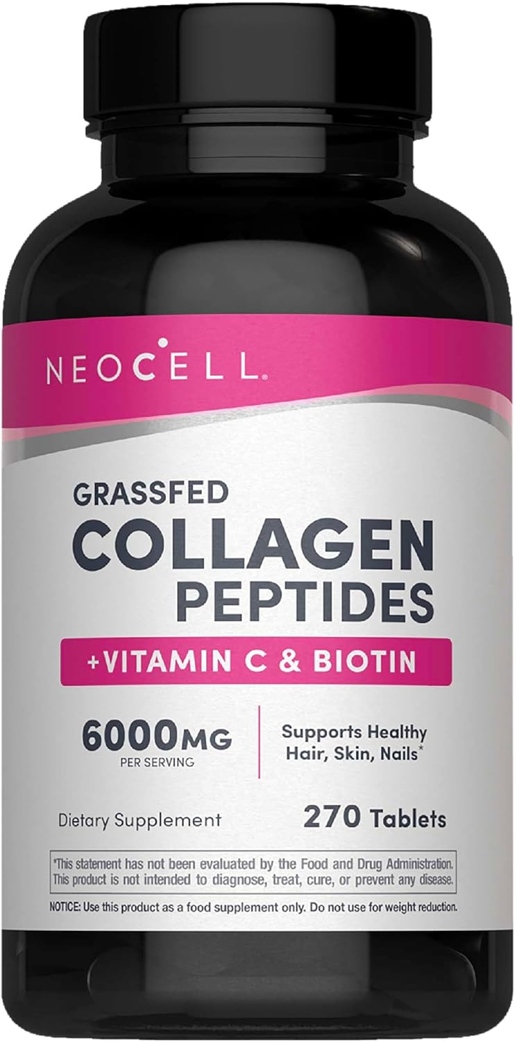 NeoCell Collagen Peptides Pills | 270 CaTLets | with Vitamin C and Biotin | Grass Fed Bovine | Hair, Skin, & Nails | for Women and Men