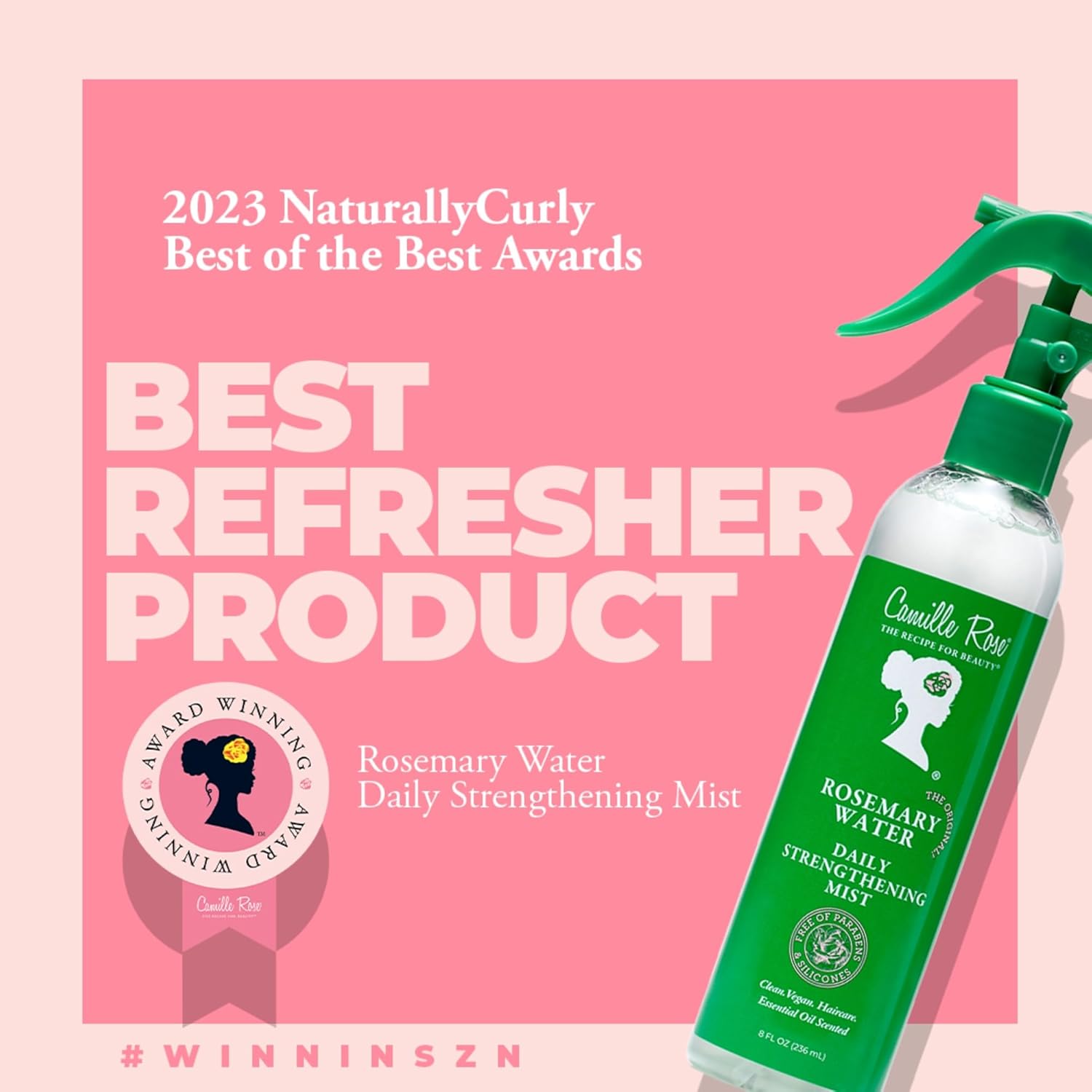 Camille Rose Rosemary Water Spray – Daily Strengthening Mist with Calming Aloe Vera and Cooling Peppermint Oil for Hair, 8 Oz