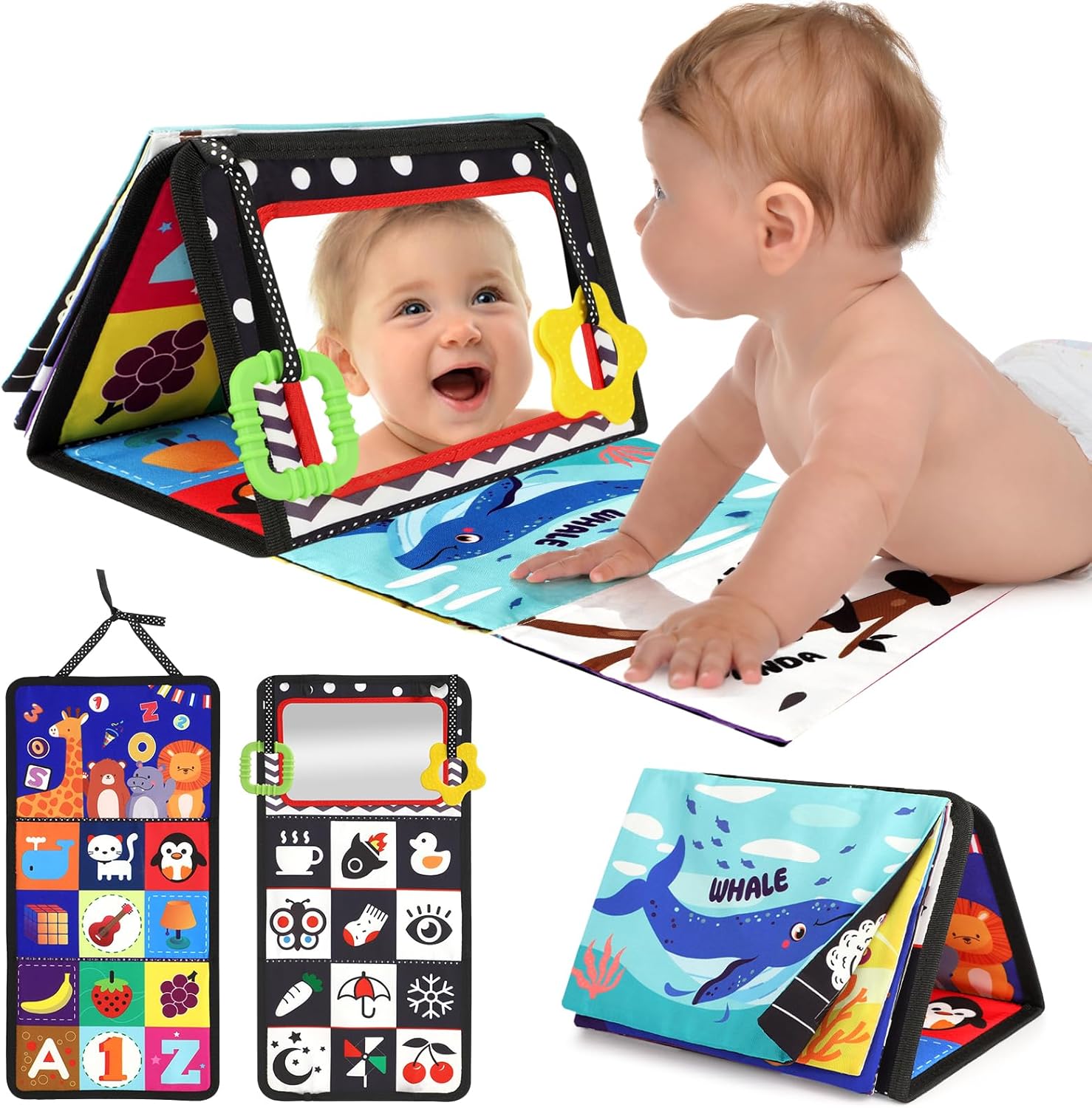 URMYWO Tummy Time Toys - Black and White High Contrast Baby Toy for Newborn - Baby Visual Stimulation Mirror - Crinkle Toy for Infant 0-3-6-12 Months - Boy Girl Shower Gifts - Easter Basket Stuffers