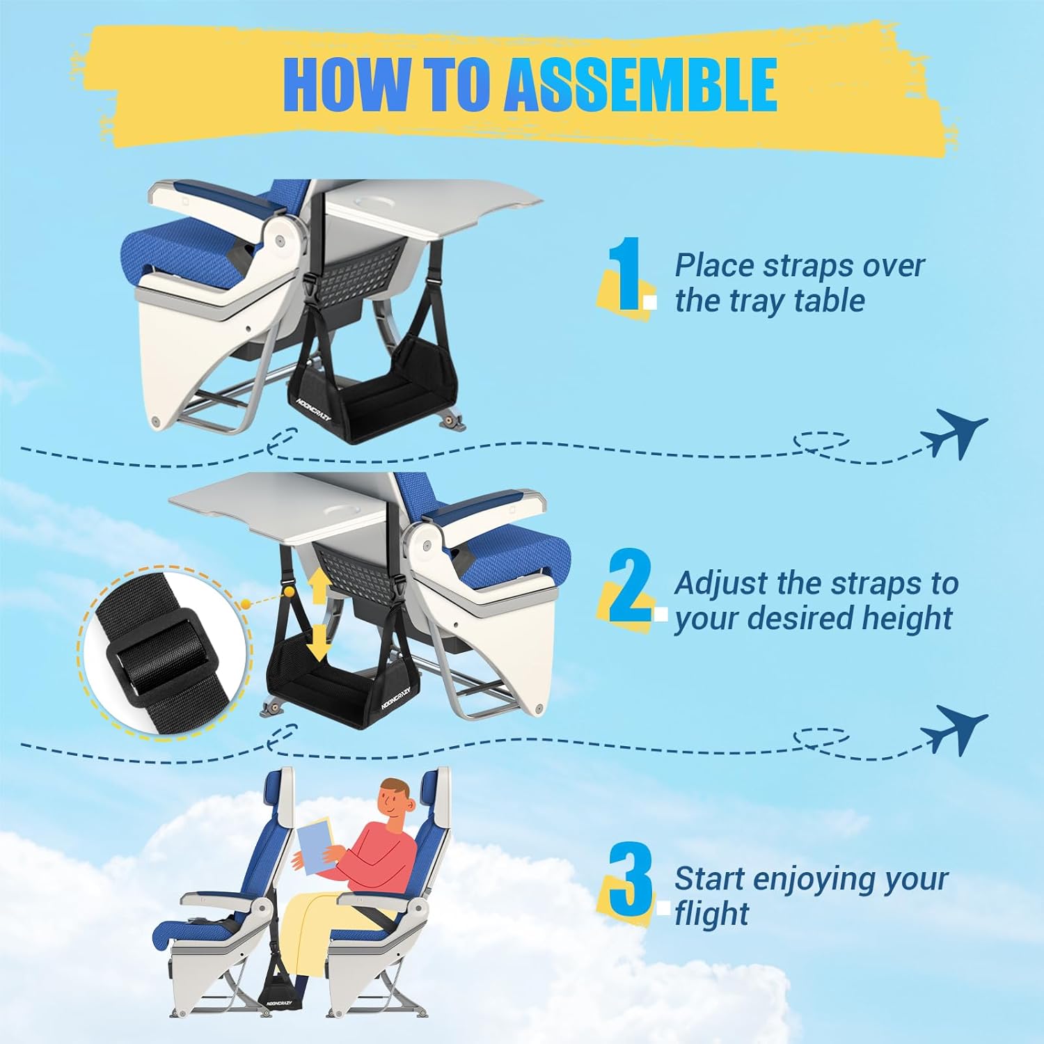 AirTLane Foot Hammock, No Collapse Foot Rest for TLane Travel with Extended Adjustment Strap, Portable Desk Foot Hammock with Thickened Foam, Foot Sling Travel Essentials to Relax Your Feet