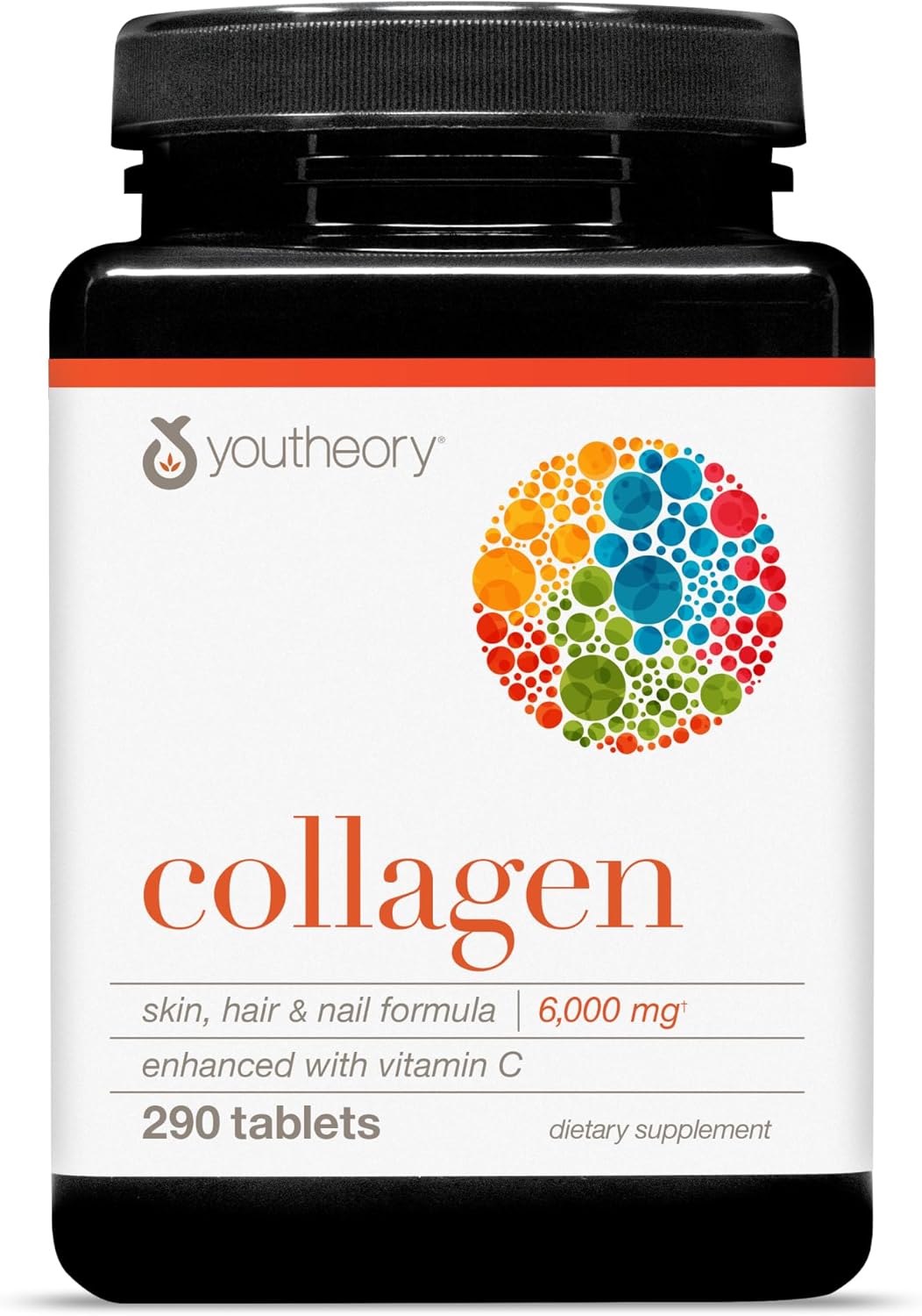 Youtheory Advanced Collagen - 6,000 mg Hydrolyzed Collagen Peptides - Includes Antioxidants & Contains Vitamin C - Hair Growth, Nails, Joint Health & Bone Support* - 290 Tablets (48-Day SupTLy)
