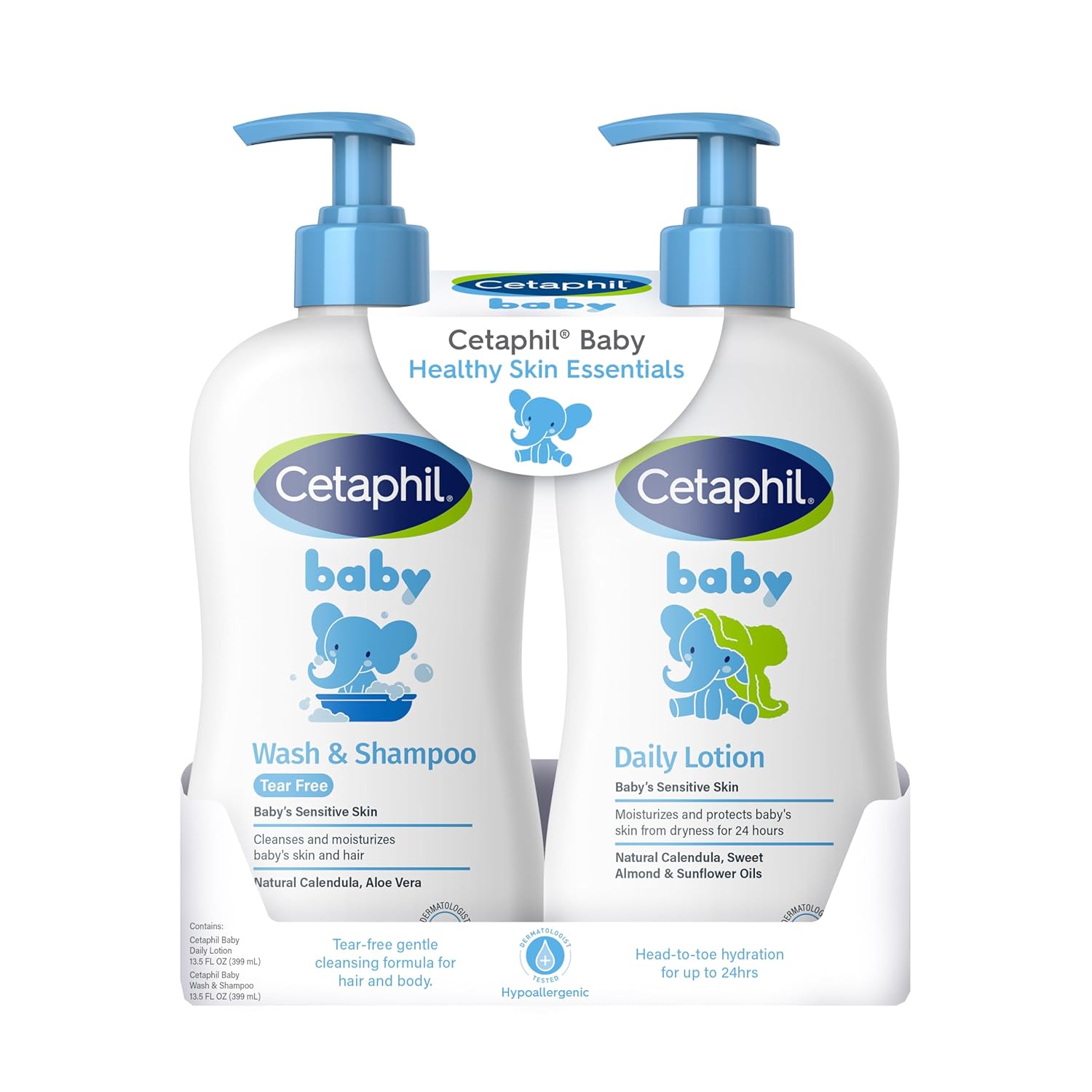 Cetaphil Baby Wash & Shampoo TLus Body Lotion, Healthy Skin Essentials, Head to Toe Hydration for up to 24 Hours, for Delicate, Sensitive Skin, 2-Pack,White