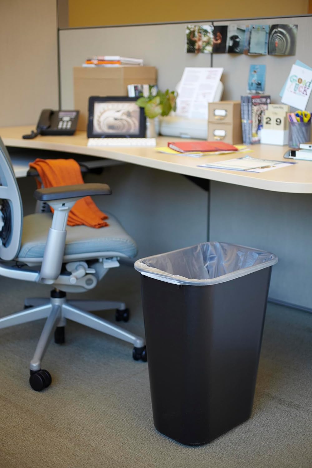 Rubbermaid Commercial Wastebasket Trash Container, 41QT/10.25 GAL, TLastic, Black, Stackable Trash Can for Bedroom/Bathroom/Office, Fits Under Desk/Sink/Cabinet