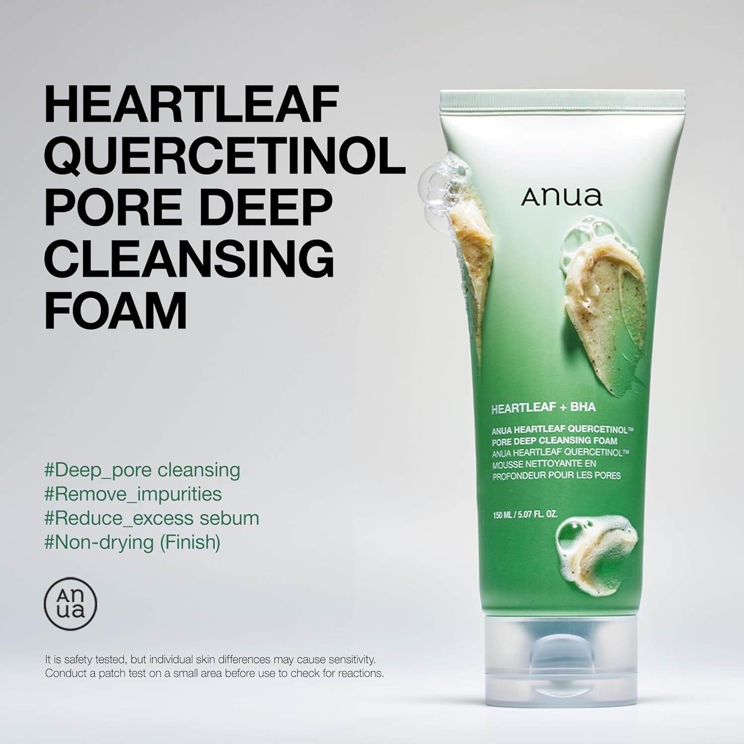 Anua Heartleaf Quercetinol Pore Deep Cleansing Foam, Face wash for Pore Refining Cleanser, Hydrating Daily Facial Cleanser For Double Cleansing, Gentle Foaming with BHA, Korean Skincare, 5.07 fl.oz.