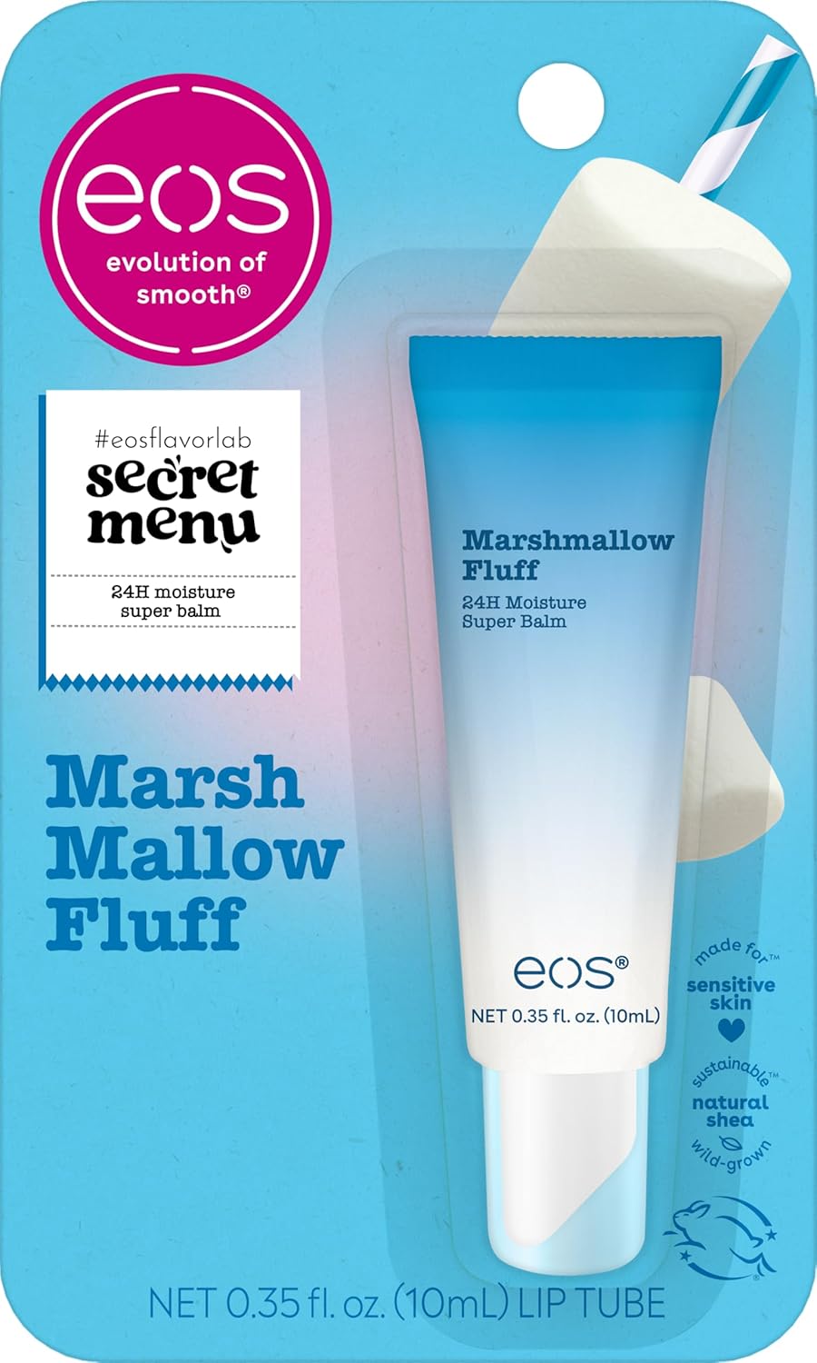 eos 24H Moisture Super Balm - Marshmallow Fluff, Lip mask, Moisturizing, Lip Treatment, Limited-Edition Skincare, 0.35 fl oz