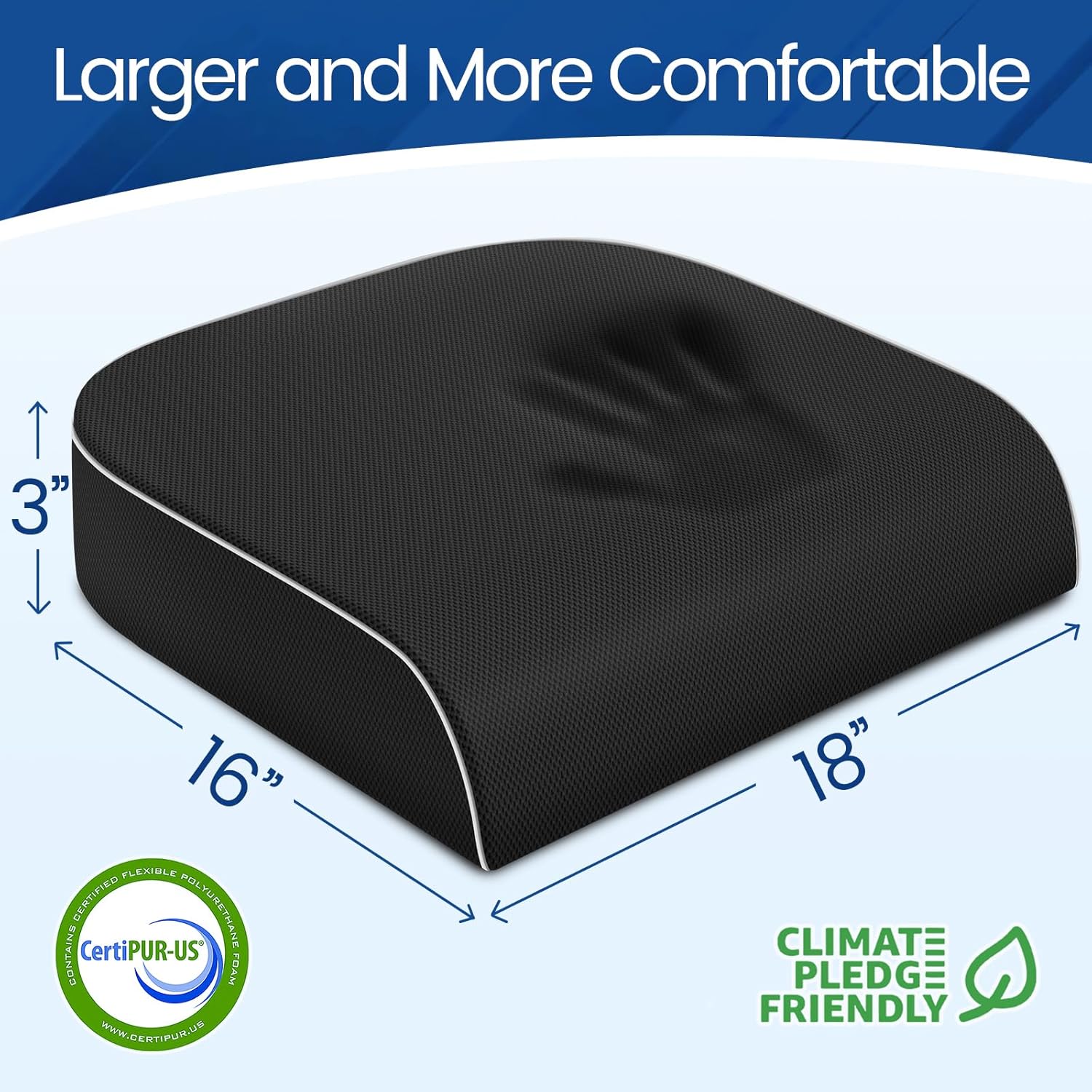 SweetSlubr Seat Cushion for Tailbone Pain Relief, Office Chair Cushion, Memory Foam Large Cushion with Non-Slip Cover for Soft Support at Office Chair, Car Seat, AirTLane, Floor Pillow, Black/Large