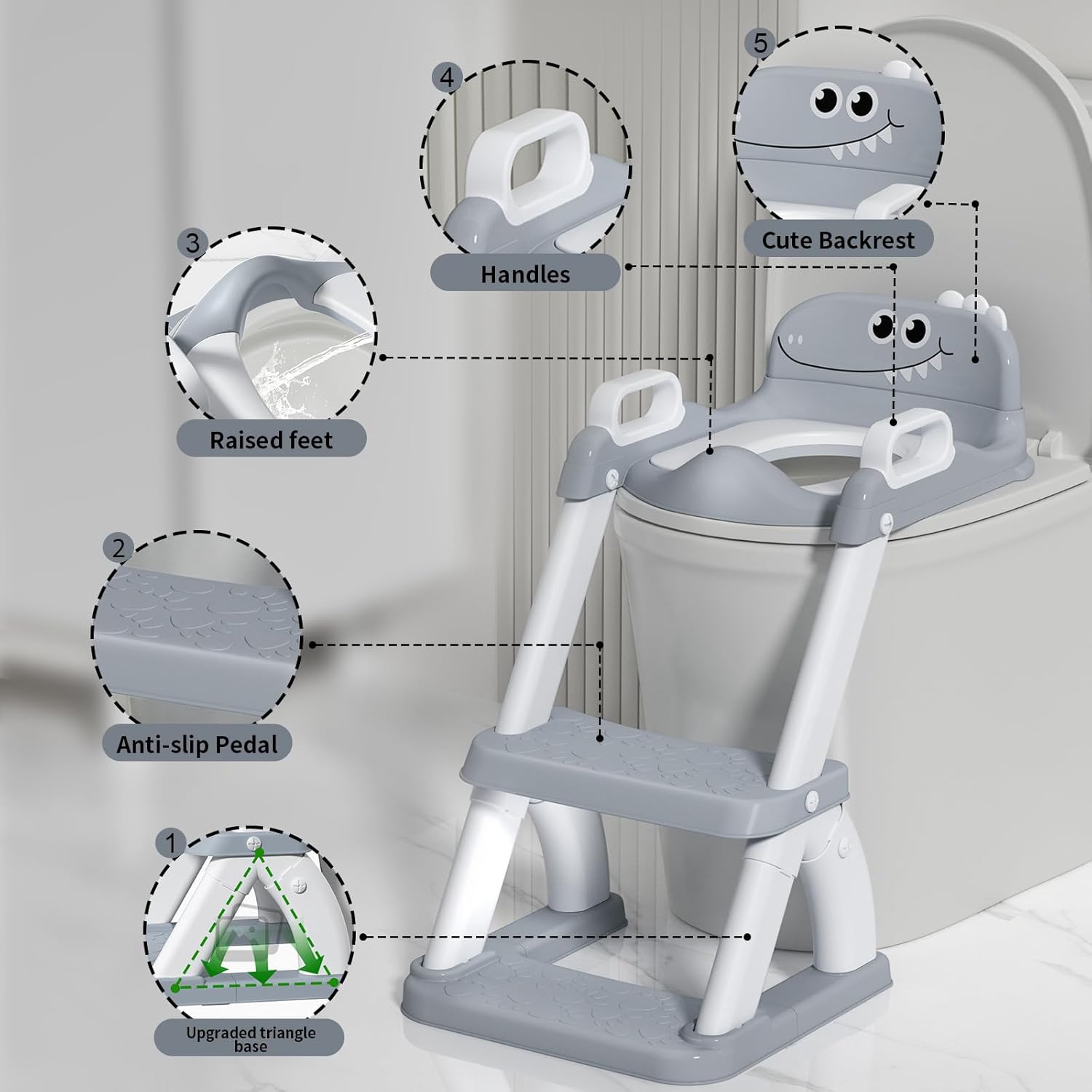 Potty Training Seat for Toddlers, 2 in 1 Potty Training Toilet with Anti-Slip Pad Step Stool, Toddler Toilet Seat for Boys and Girls (Include 2 Ducks)